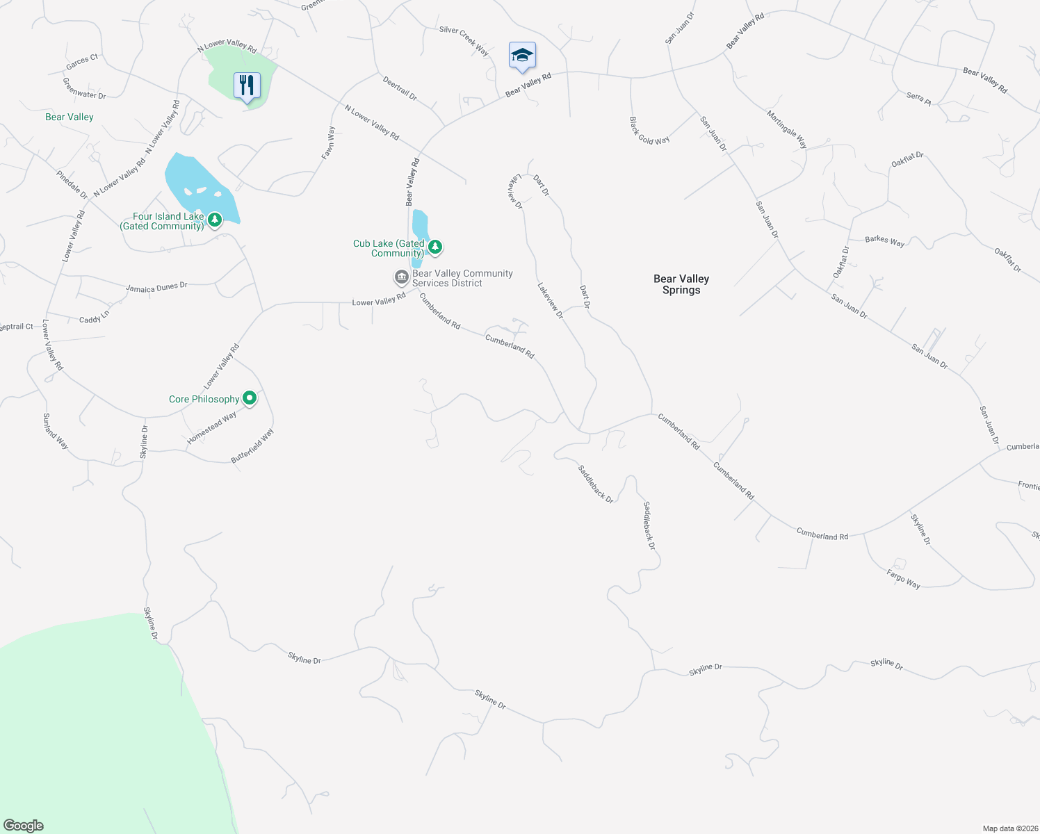 map of restaurants, bars, coffee shops, grocery stores, and more near 28500 Ridgeview Court in Tehachapi