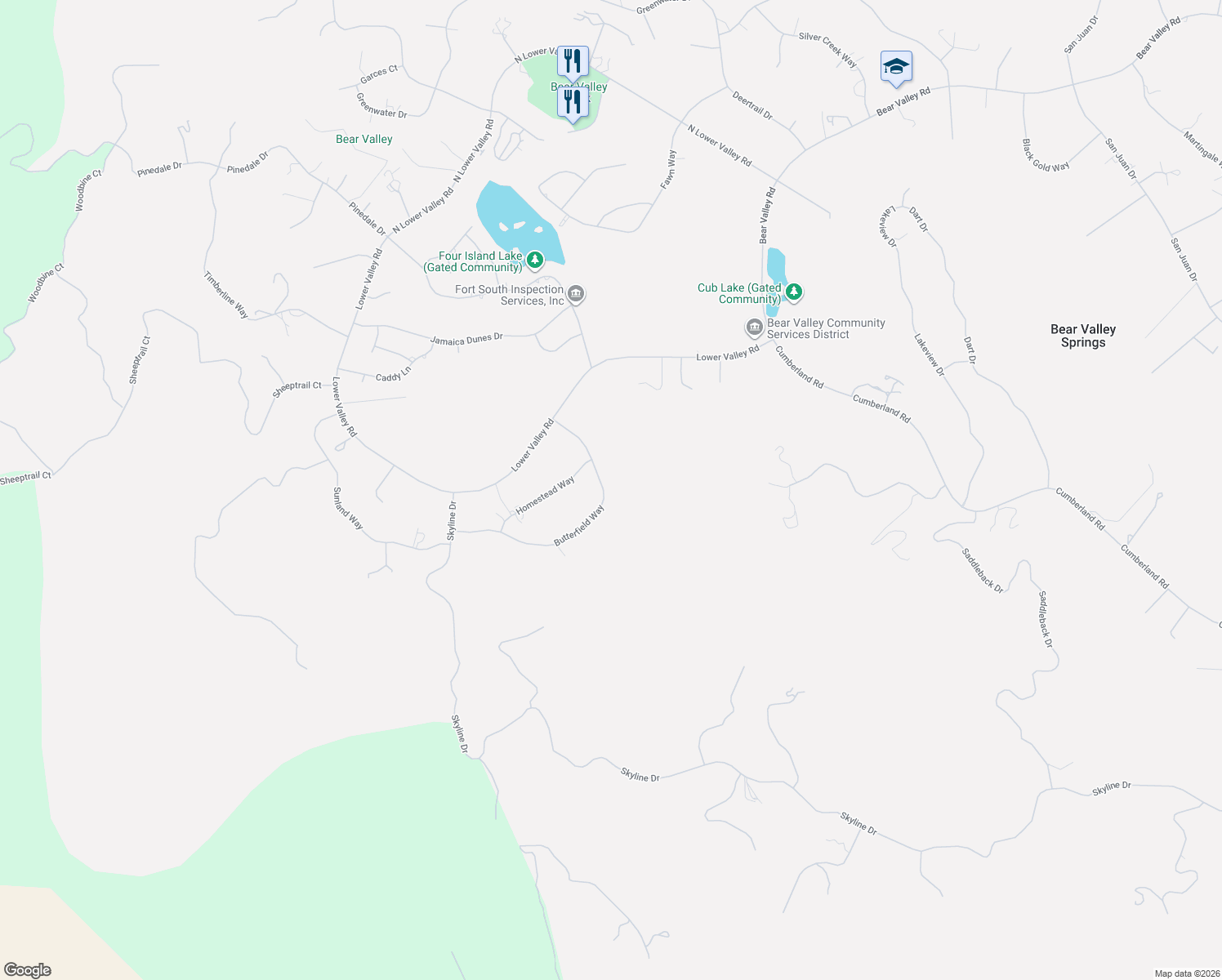 map of restaurants, bars, coffee shops, grocery stores, and more near 29560 Butterfield Way in Tehachapi