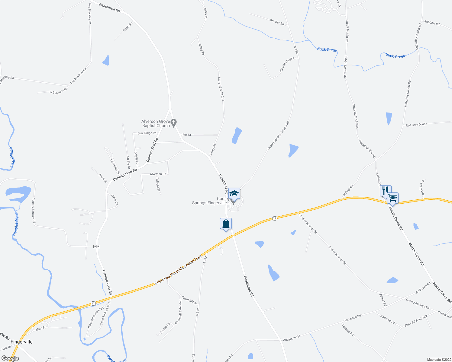 map of restaurants, bars, coffee shops, grocery stores, and more near 3340 Peachtree Road in Chesnee