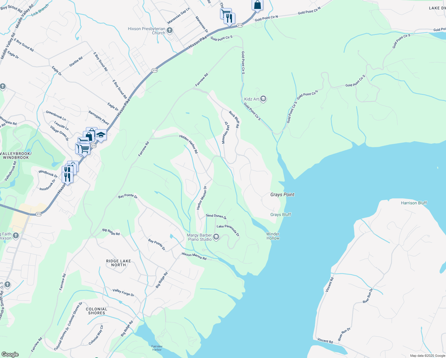 map of restaurants, bars, coffee shops, grocery stores, and more near 1917 Hidden Harbor Road in Hamilton County