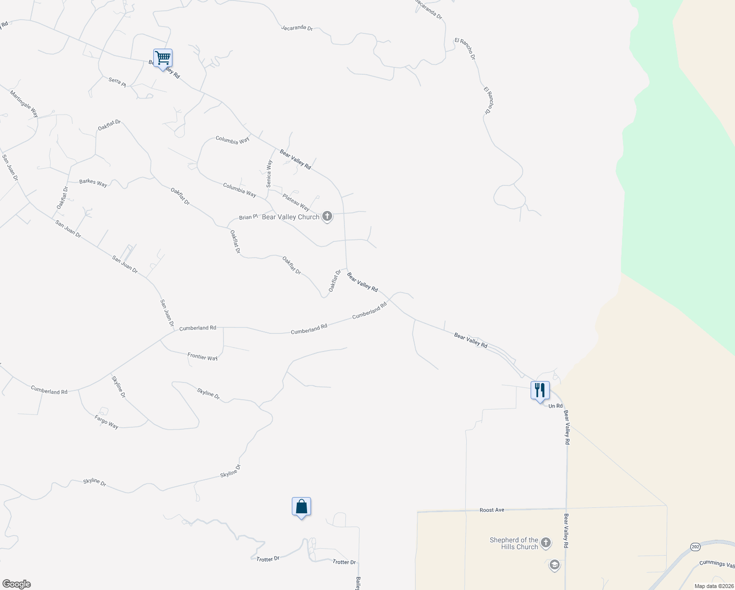 map of restaurants, bars, coffee shops, grocery stores, and more near 25920 Bear Valley Road in Tehachapi