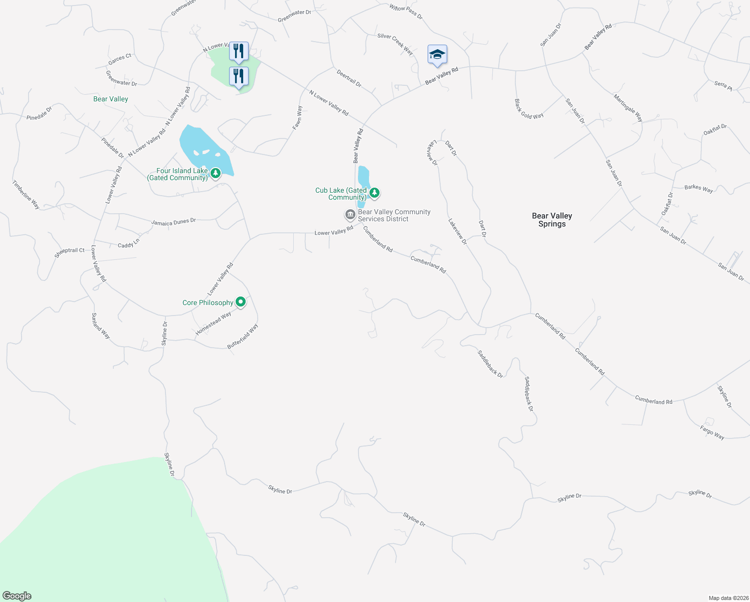 map of restaurants, bars, coffee shops, grocery stores, and more near 28901 Ridgeview Court in Tehachapi