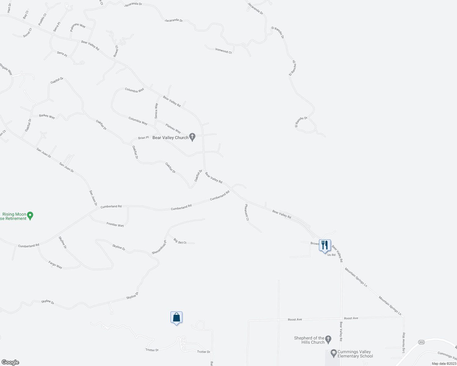 map of restaurants, bars, coffee shops, grocery stores, and more near 25905 Bear Valley Road in Tehachapi
