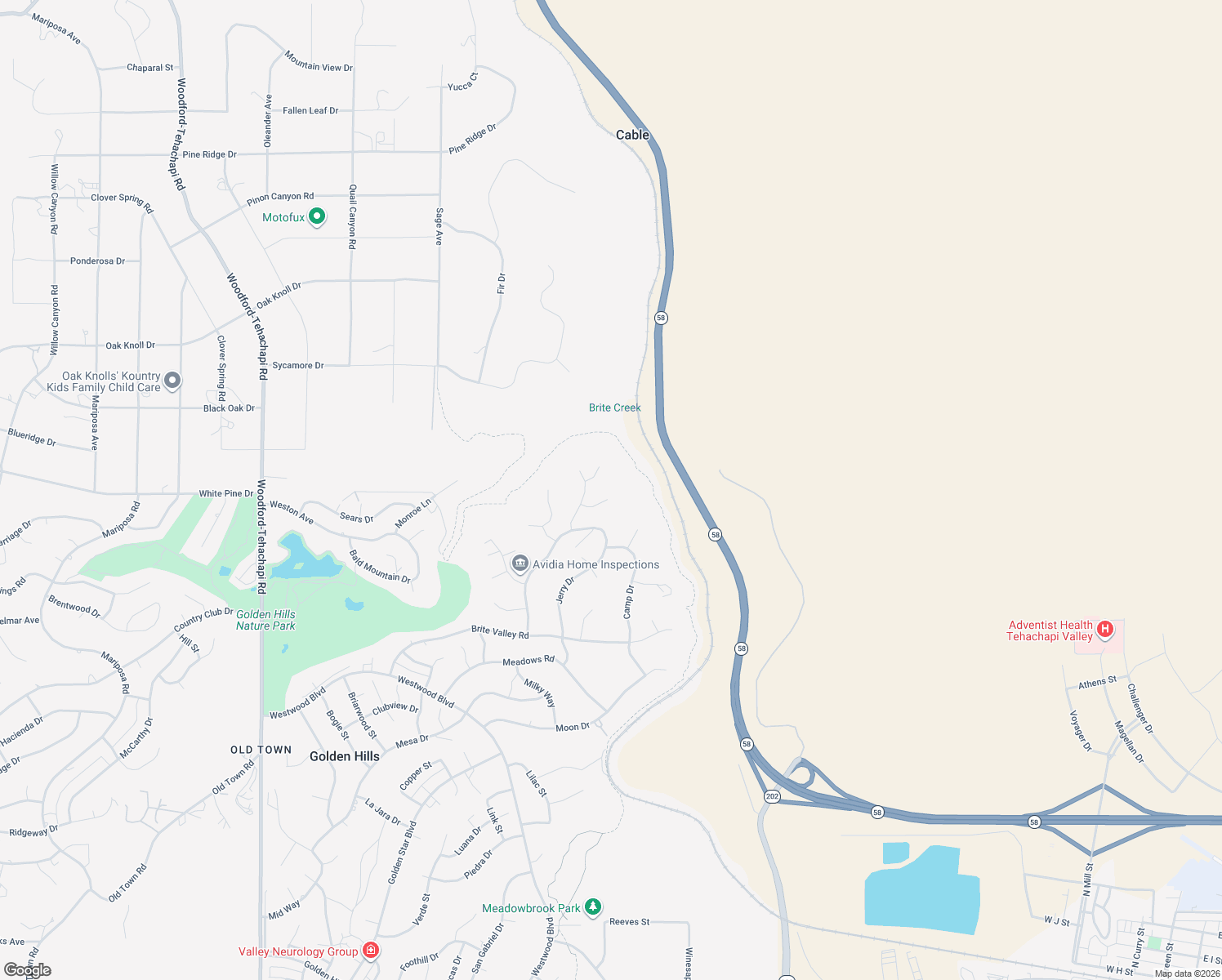 map of restaurants, bars, coffee shops, grocery stores, and more near 19507 Sandy Court in Tehachapi