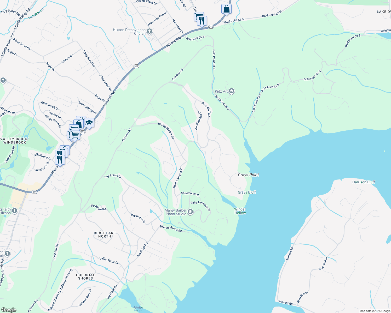 map of restaurants, bars, coffee shops, grocery stores, and more near 1917 Hidden Harbor Road in Hamilton County
