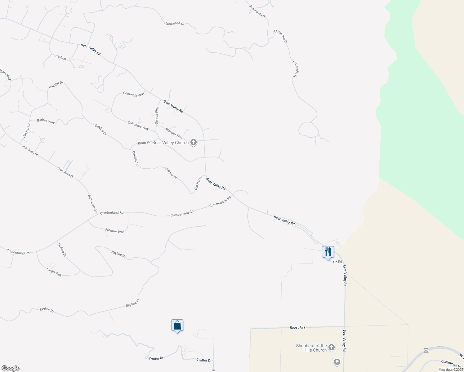 map of restaurants, bars, coffee shops, grocery stores, and more near 25911 Bear Valley Road in Tehachapi