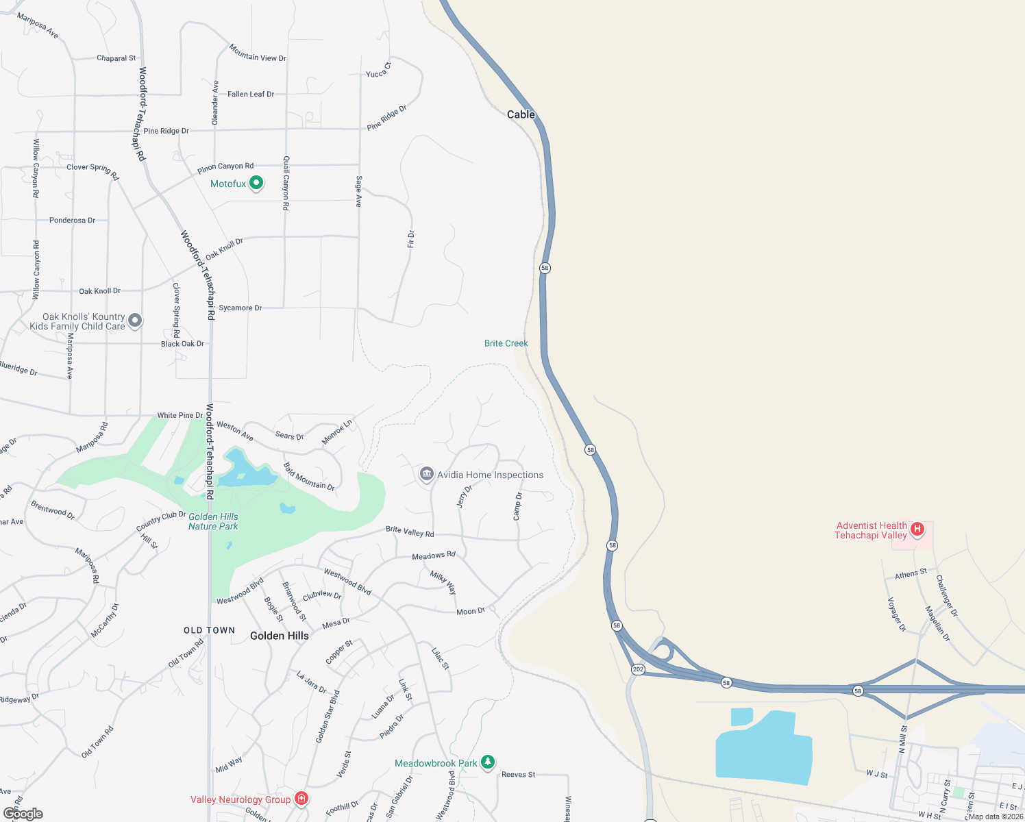 map of restaurants, bars, coffee shops, grocery stores, and more near 19507 Sandy Court in Tehachapi