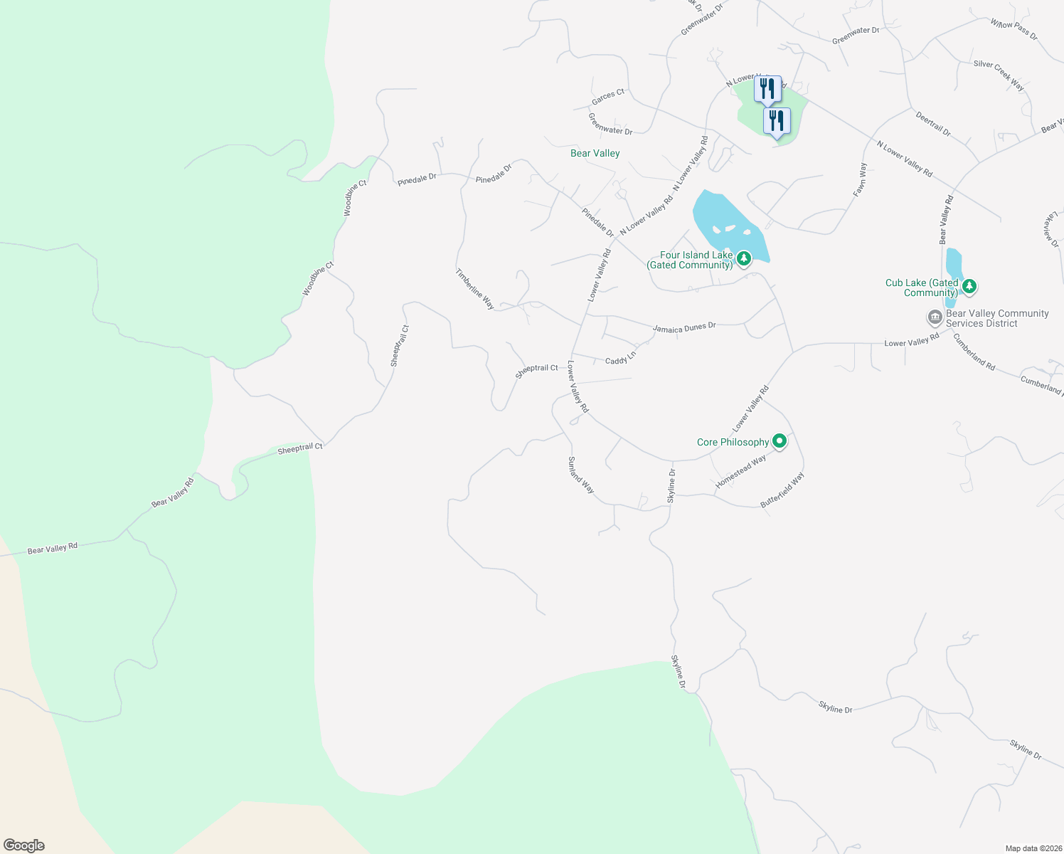 map of restaurants, bars, coffee shops, grocery stores, and more near 30300 Sunland Way in Tehachapi