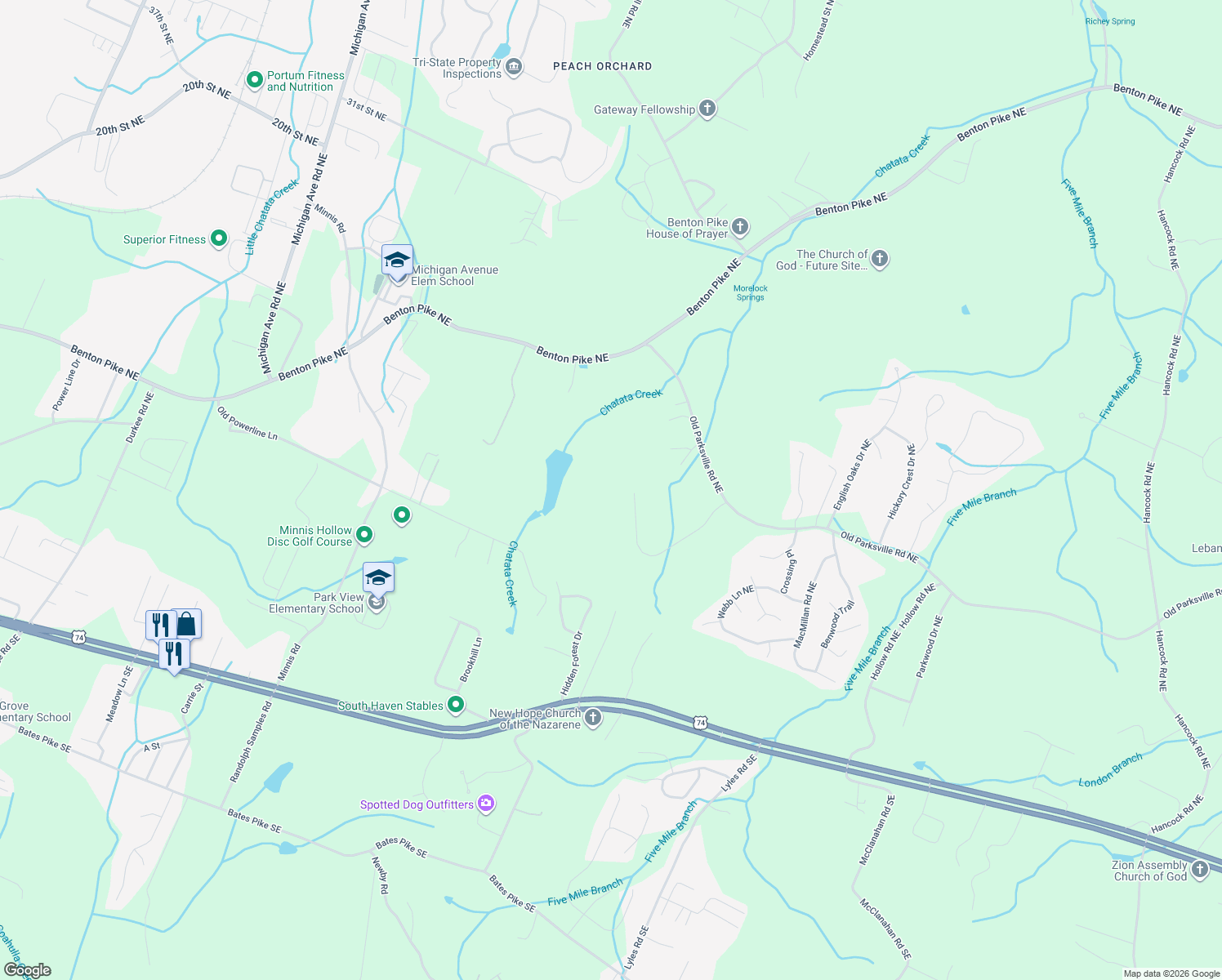 map of restaurants, bars, coffee shops, grocery stores, and more near 357 Nina Drive Northeast in Cleveland