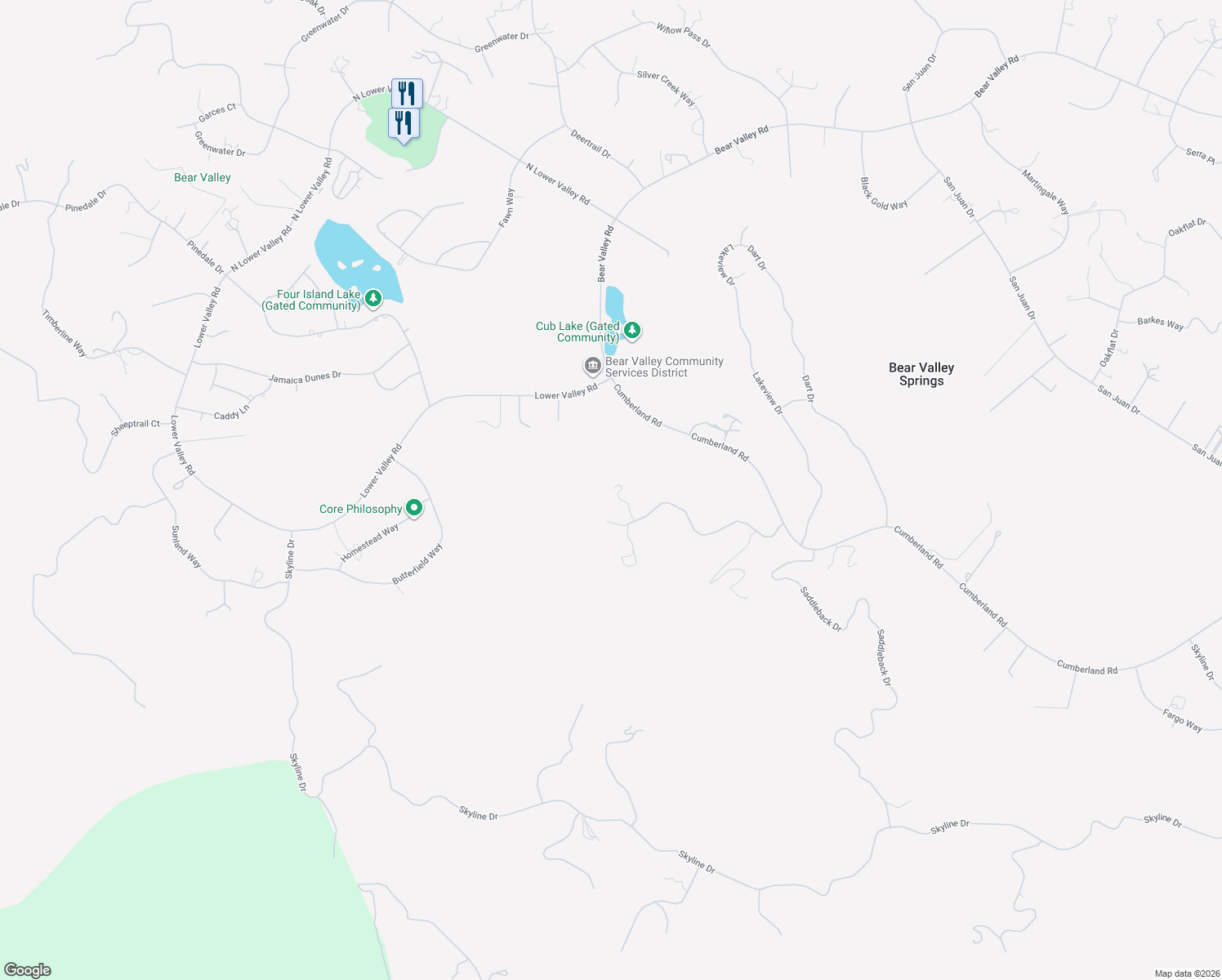 map of restaurants, bars, coffee shops, grocery stores, and more near 28901 Ridgeview Court in Tehachapi