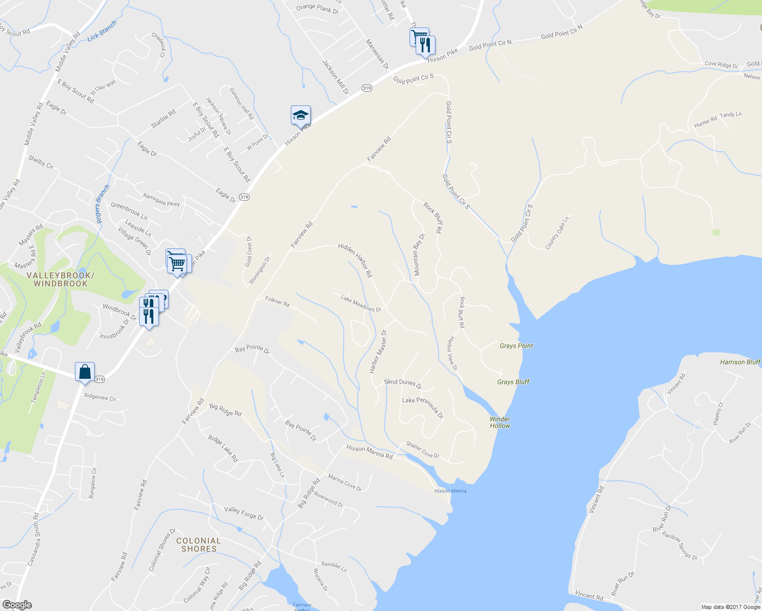 map of restaurants, bars, coffee shops, grocery stores, and more near 6445 Lake Meadows Drive in Hamilton County