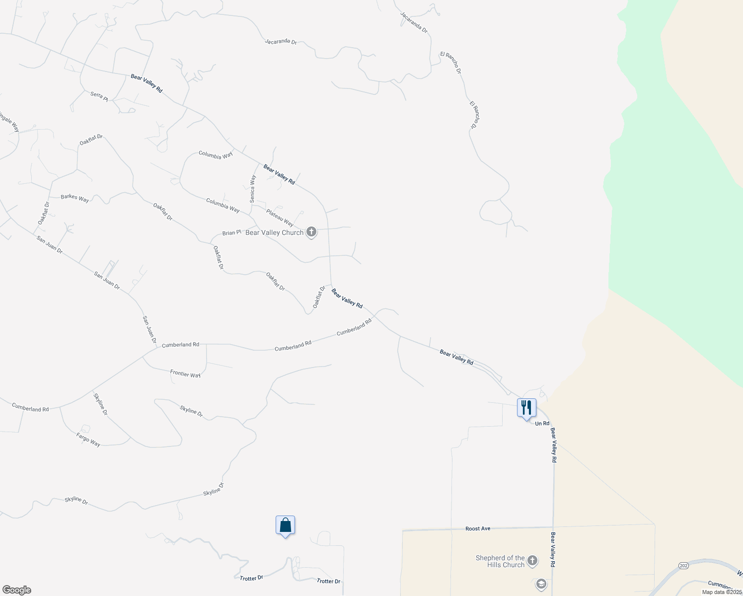 map of restaurants, bars, coffee shops, grocery stores, and more near 25911 Bear Valley Road in Tehachapi