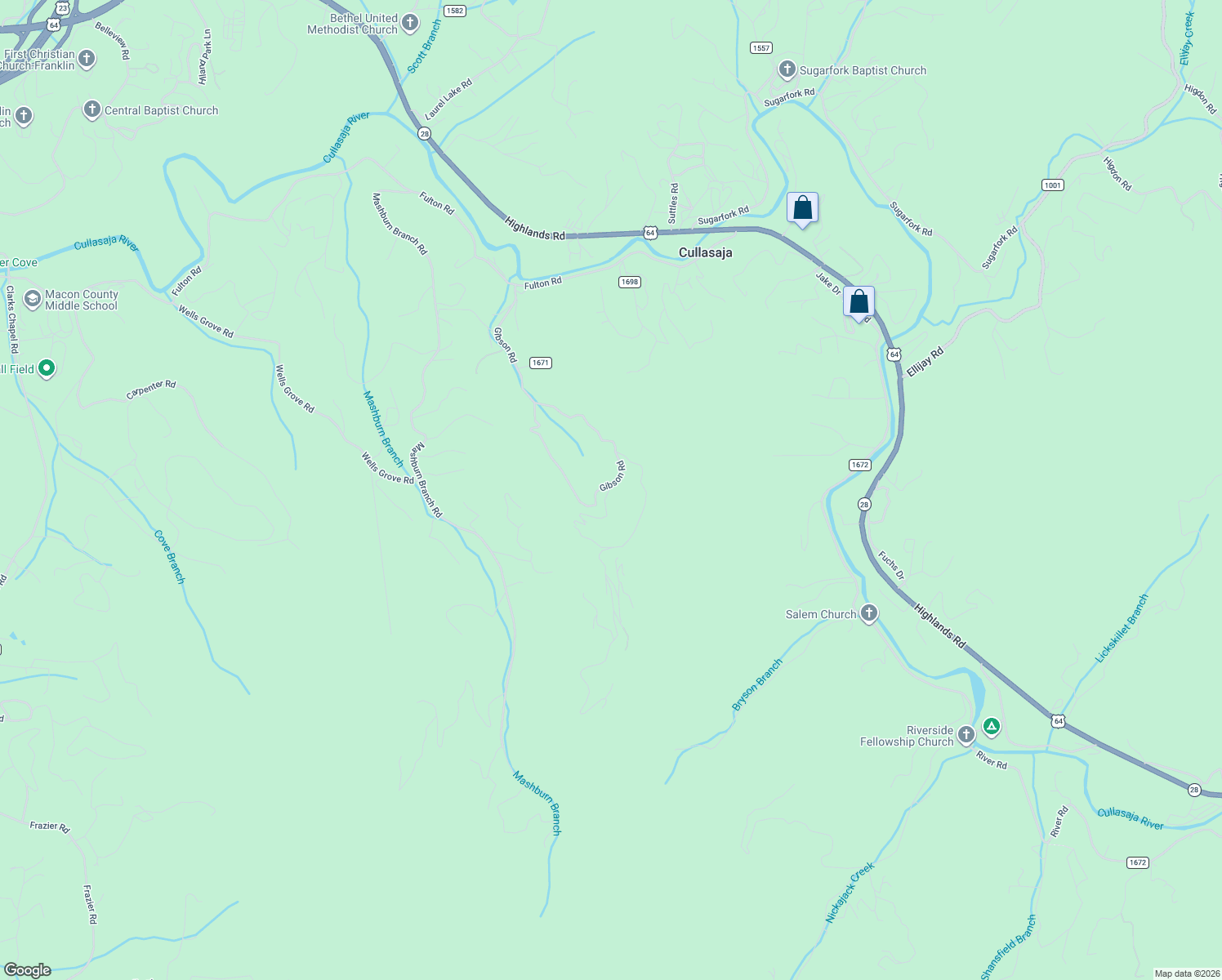 map of restaurants, bars, coffee shops, grocery stores, and more near Shady Brook Rd in Franklin