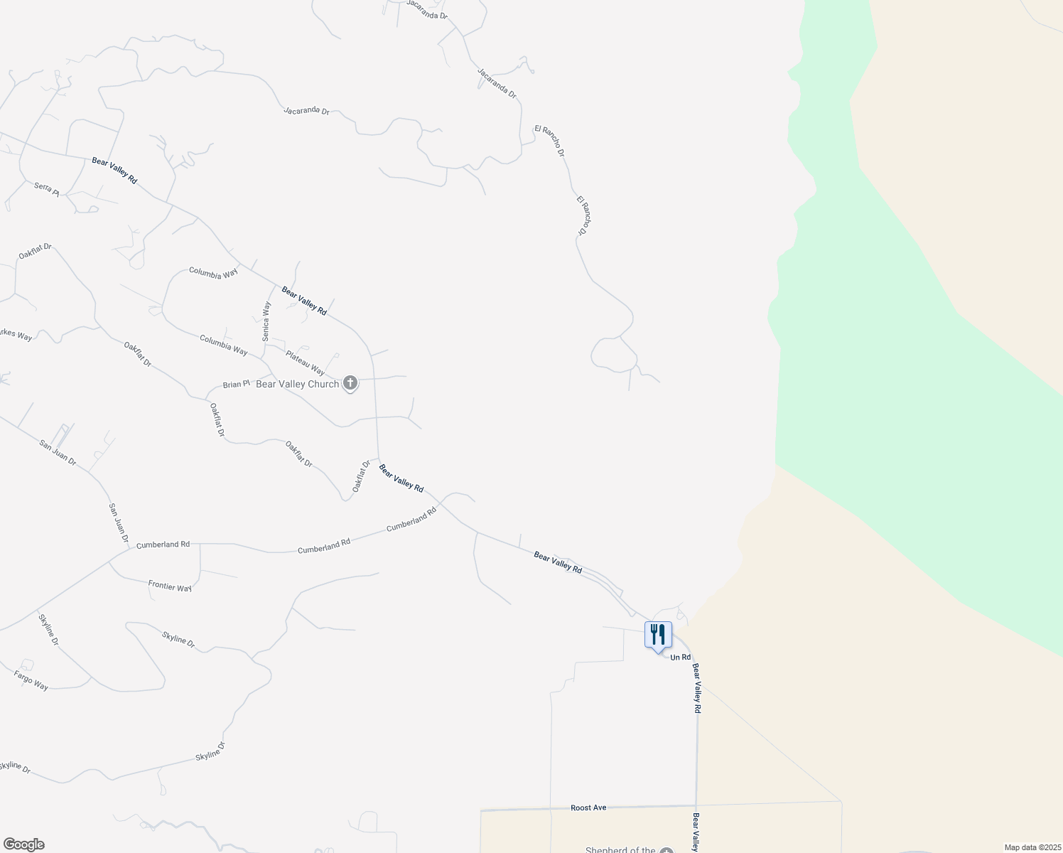 map of restaurants, bars, coffee shops, grocery stores, and more near 23441 El Rancho Drive in Tehachapi