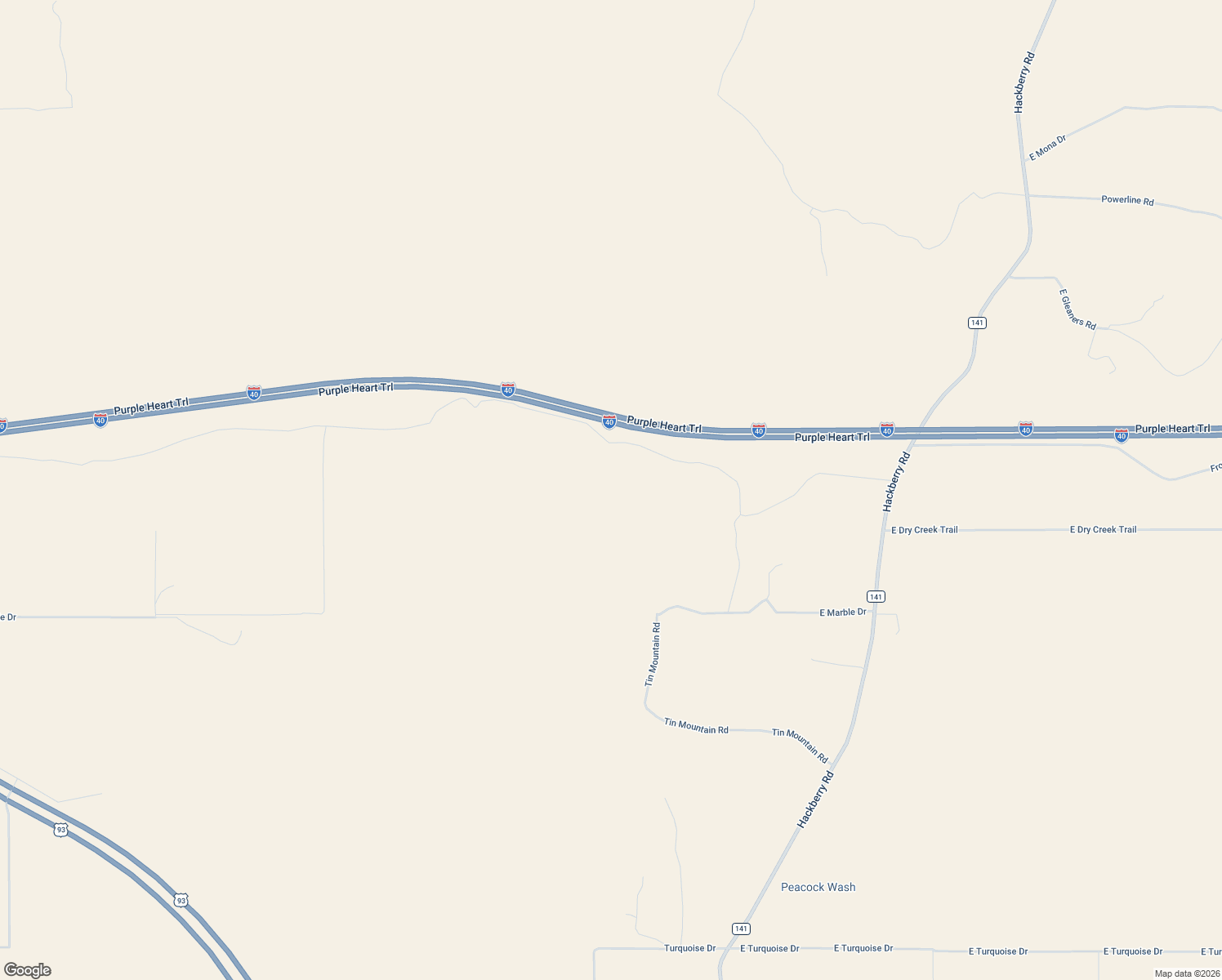 map of restaurants, bars, coffee shops, grocery stores, and more near Purple Heart Trail in Kingman