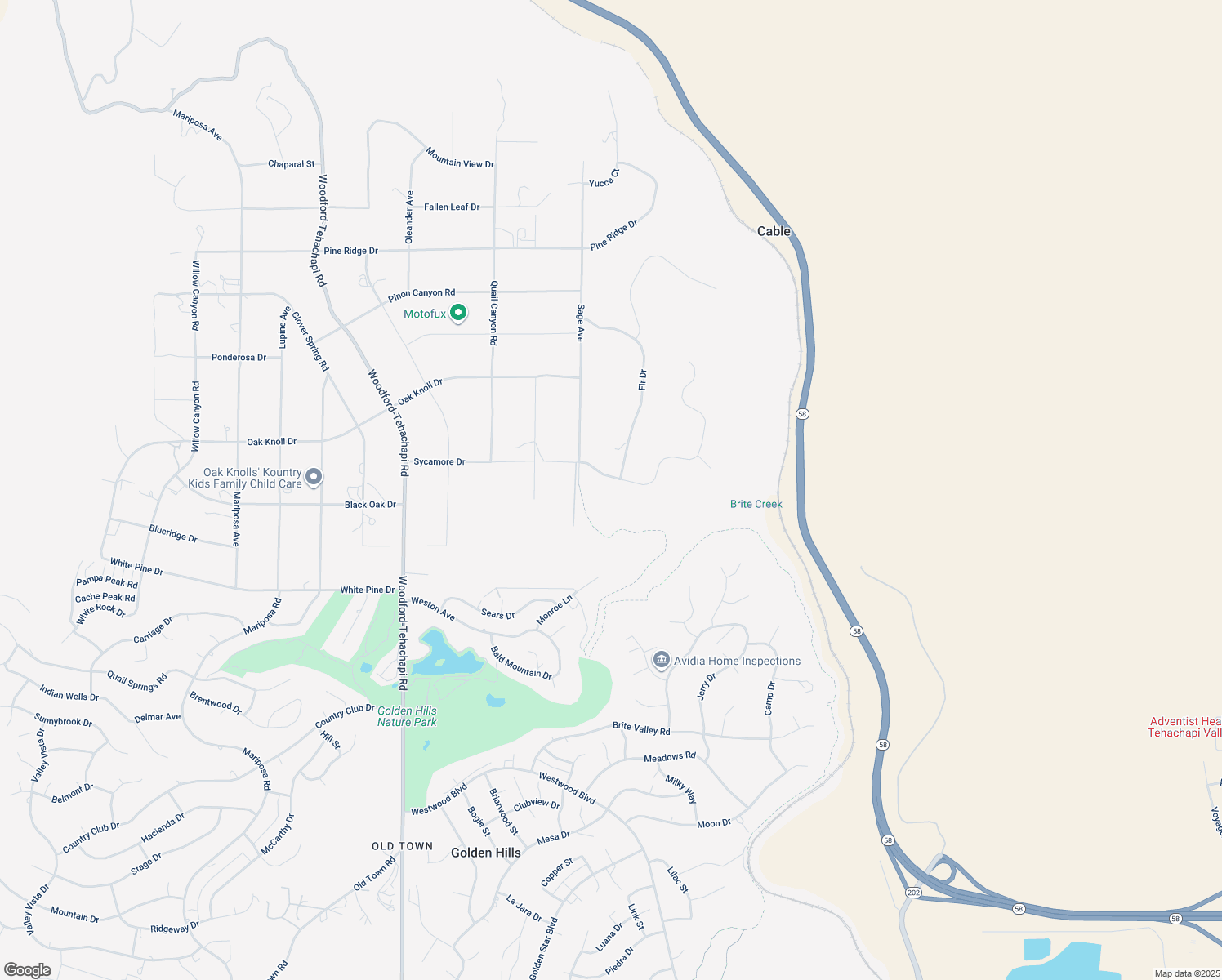 map of restaurants, bars, coffee shops, grocery stores, and more near 19900 Sycamore Drive in Tehachapi