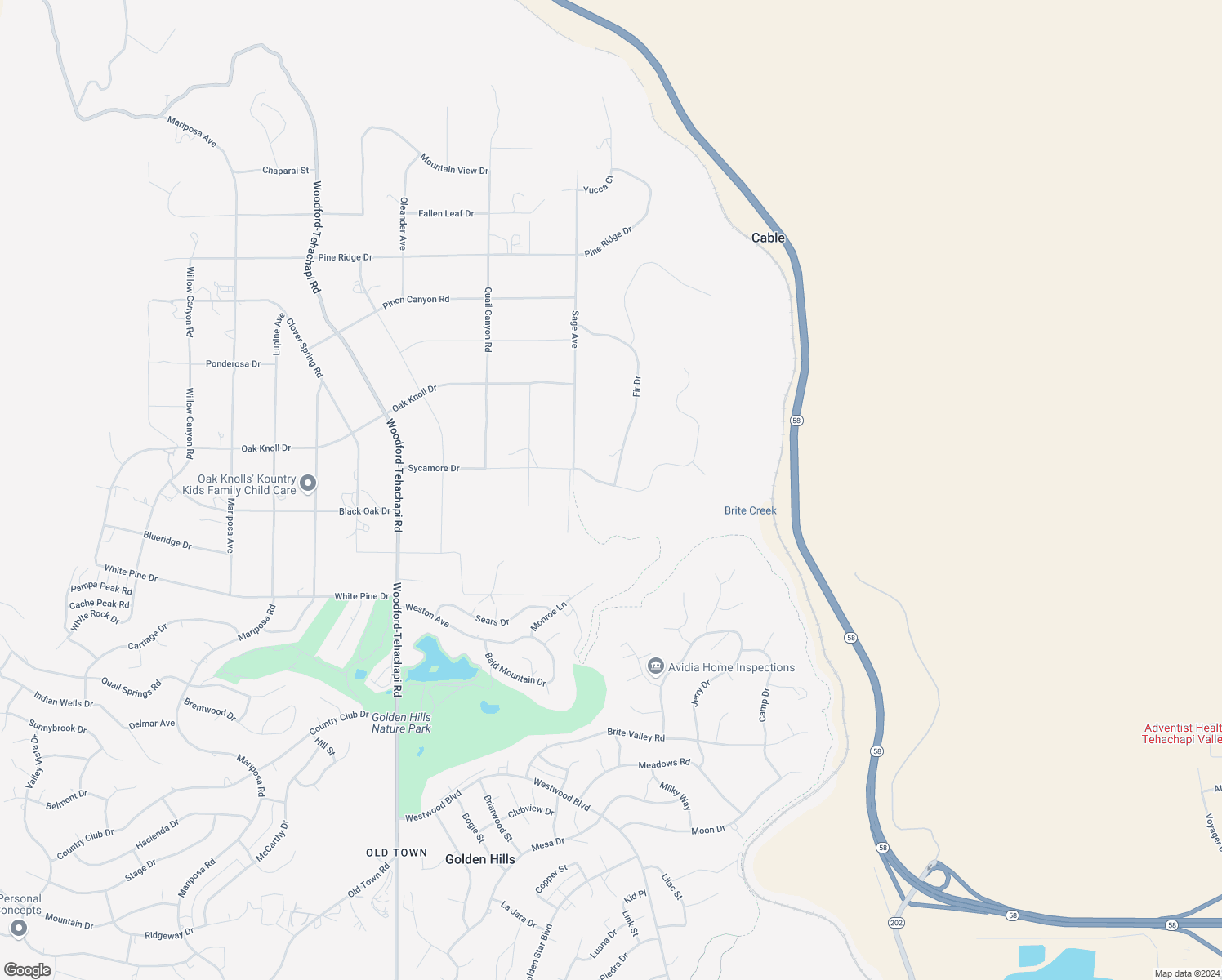 map of restaurants, bars, coffee shops, grocery stores, and more near 19900 Sycamore Drive in Tehachapi