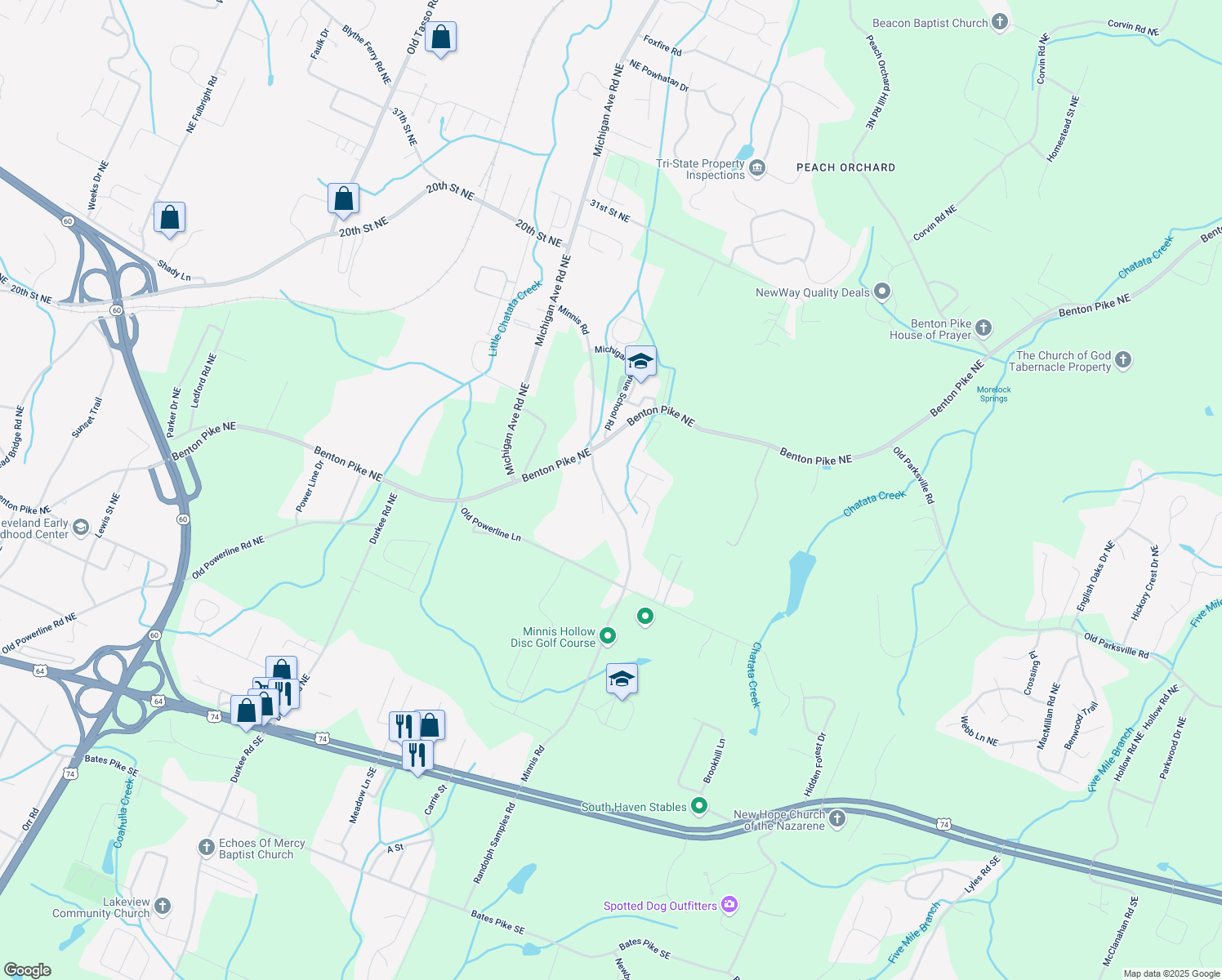 map of restaurants, bars, coffee shops, grocery stores, and more near 616 Minnis Road in Cleveland
