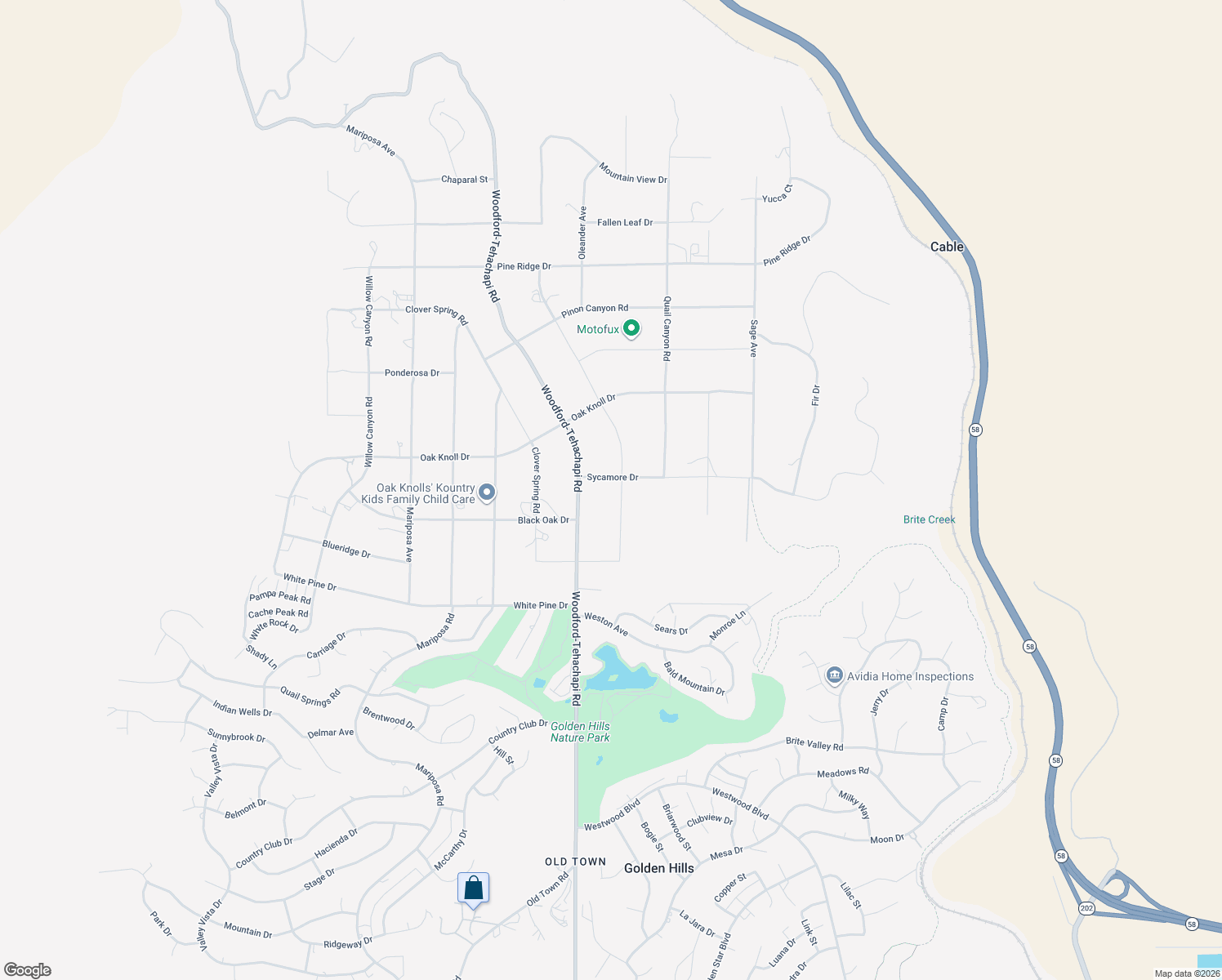 map of restaurants, bars, coffee shops, grocery stores, and more near 20420 Sycamore Drive in Tehachapi