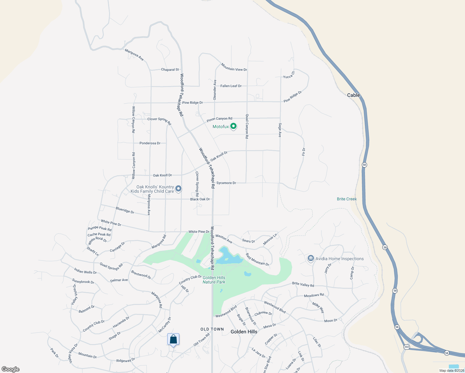map of restaurants, bars, coffee shops, grocery stores, and more near 20420 Sycamore Drive in Tehachapi