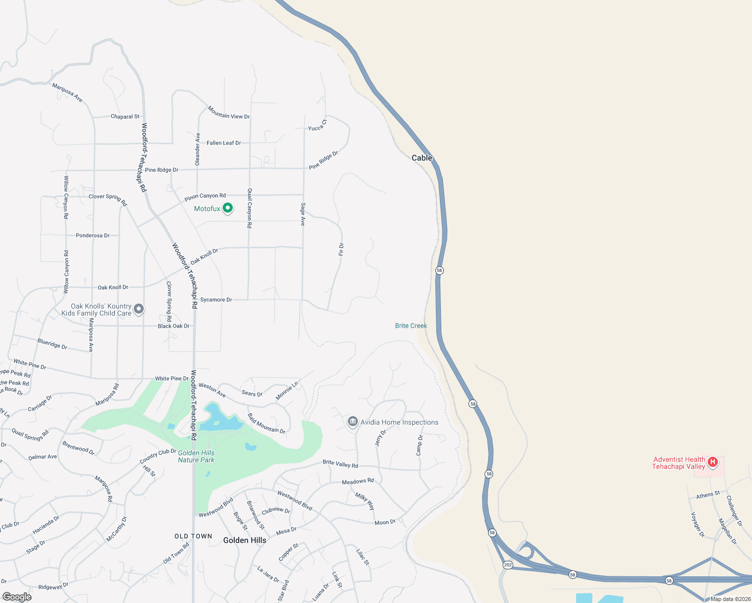 map of restaurants, bars, coffee shops, grocery stores, and more near 23309 Tak Court in Tehachapi