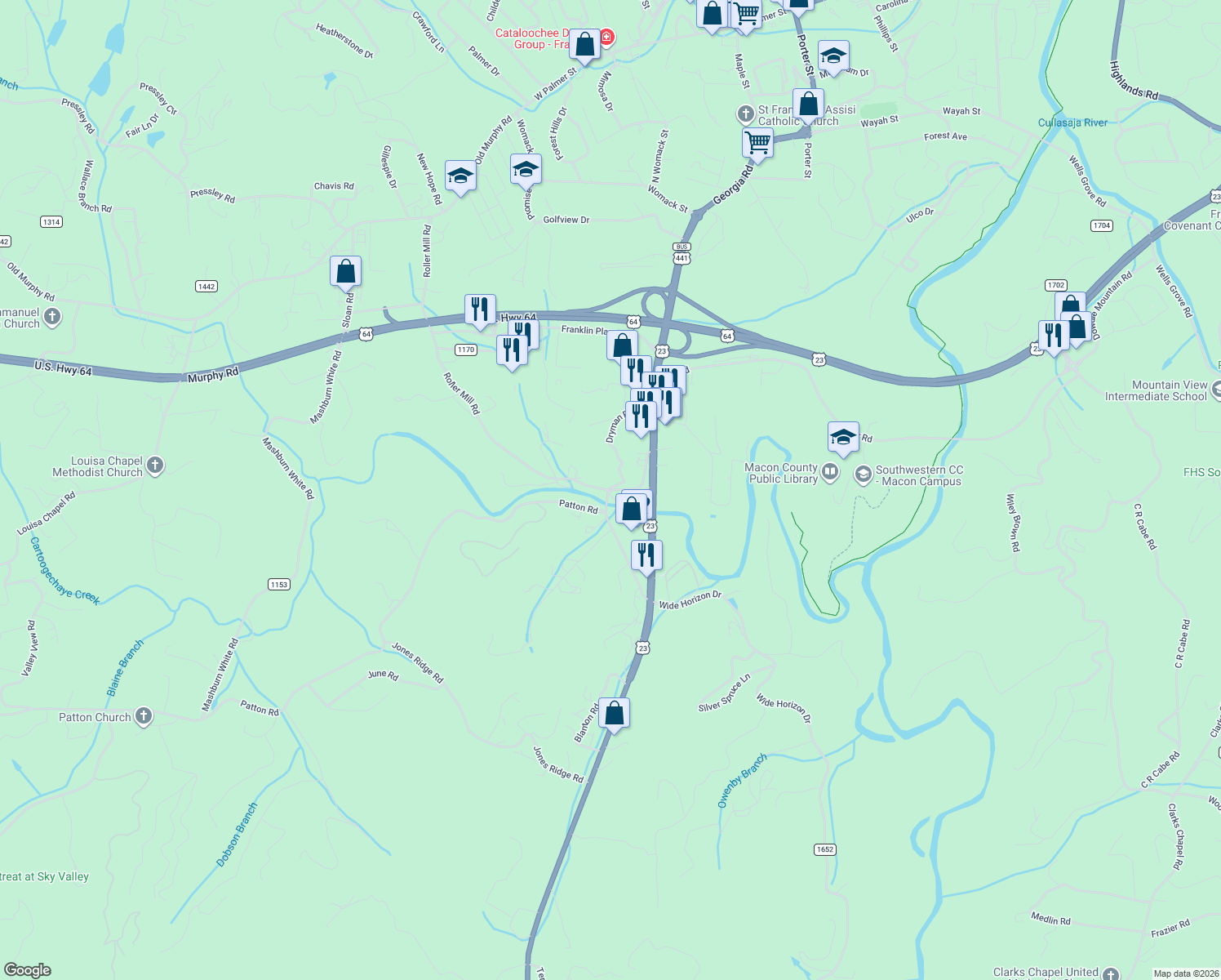 map of restaurants, bars, coffee shops, grocery stores, and more near 199 Belden Circle in Franklin