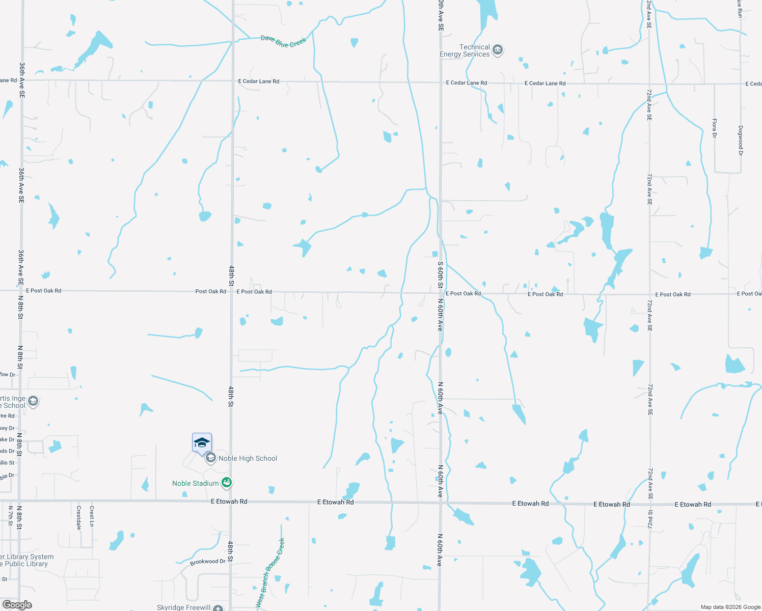 map of restaurants, bars, coffee shops, grocery stores, and more near 5640 East Post Oak Road in Noble