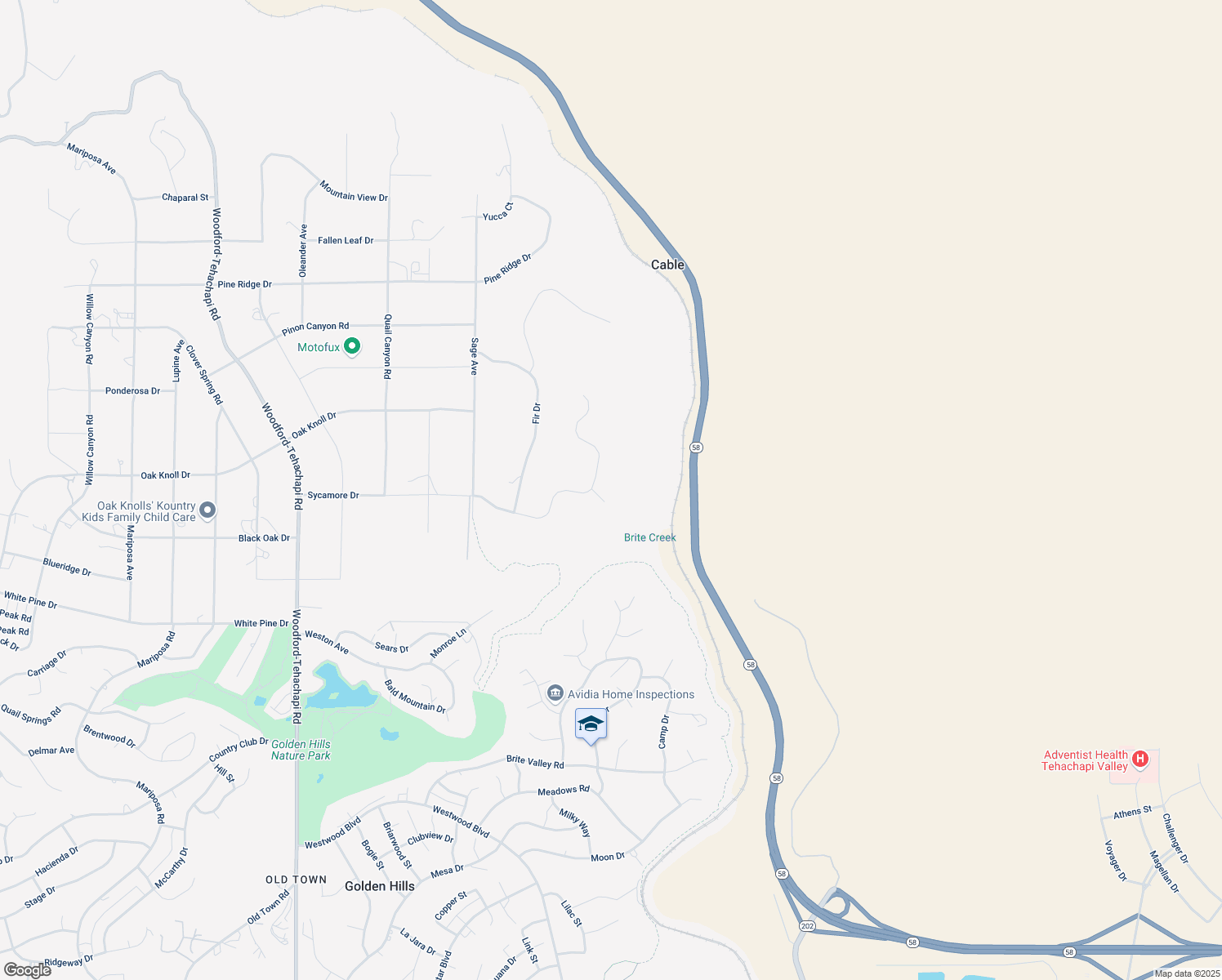 map of restaurants, bars, coffee shops, grocery stores, and more near 19532 Sycamore Drive in Tehachapi