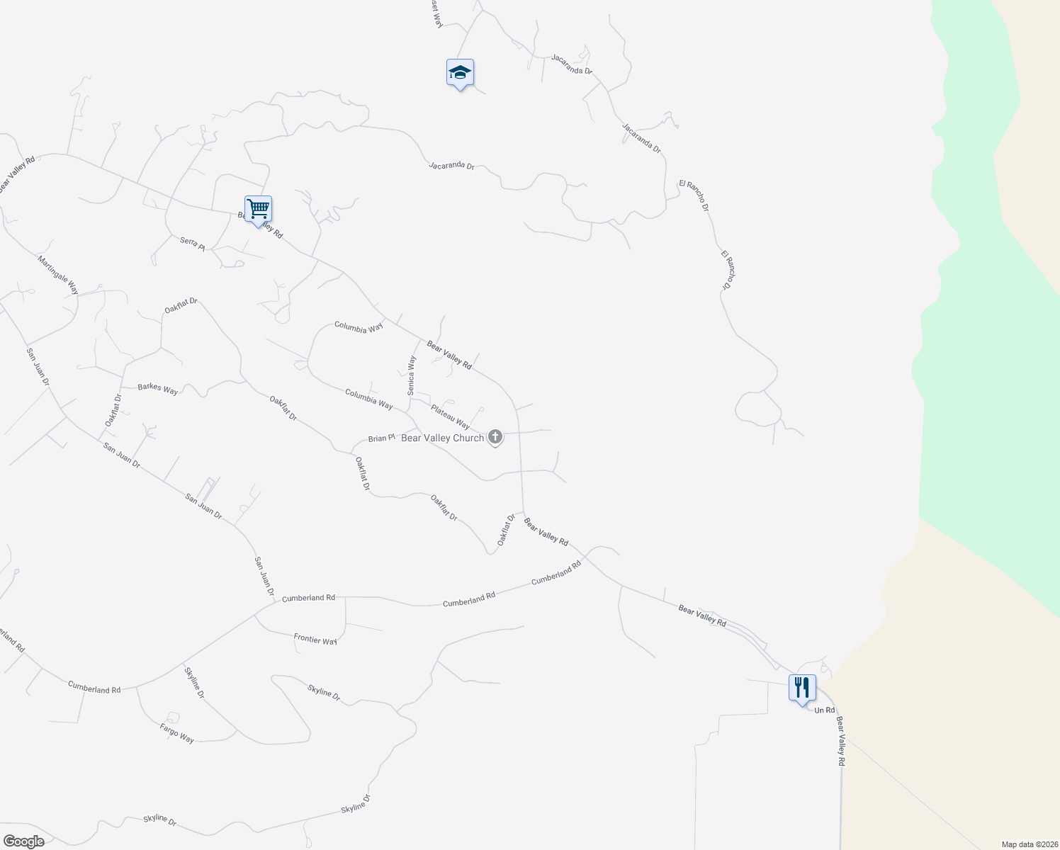 map of restaurants, bars, coffee shops, grocery stores, and more near 23550 Stacy Court in Tehachapi