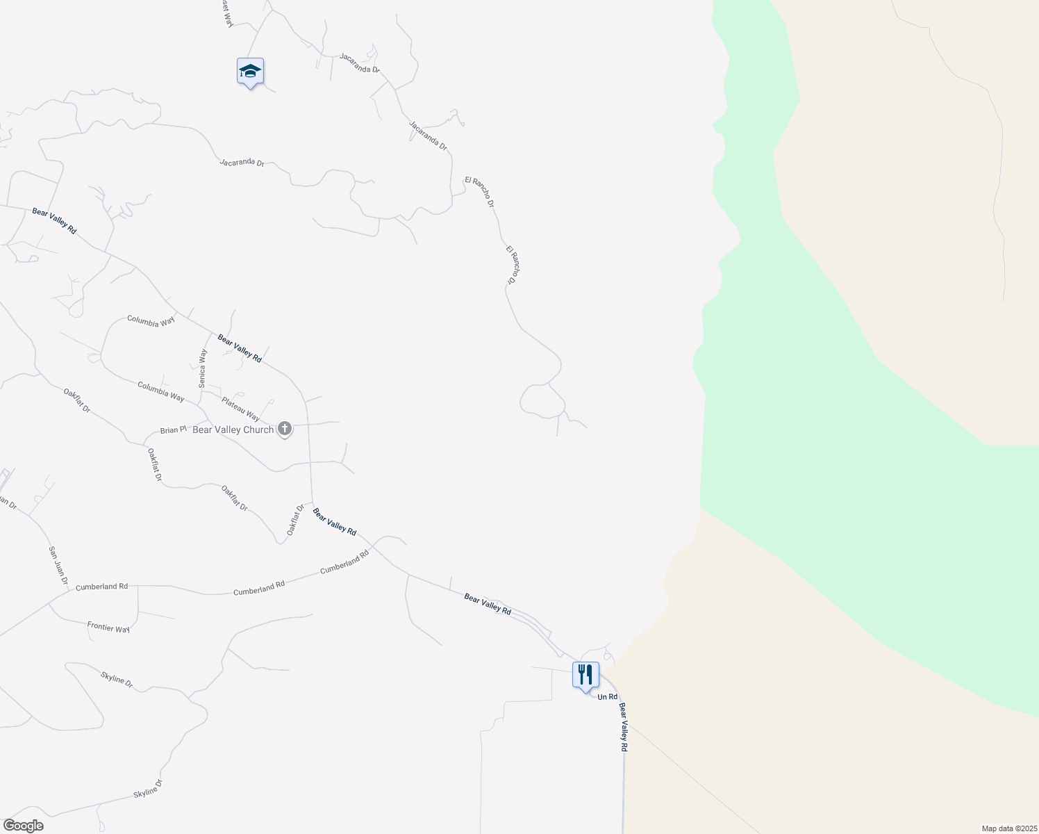 map of restaurants, bars, coffee shops, grocery stores, and more near 23441 El Rancho Drive in Tehachapi