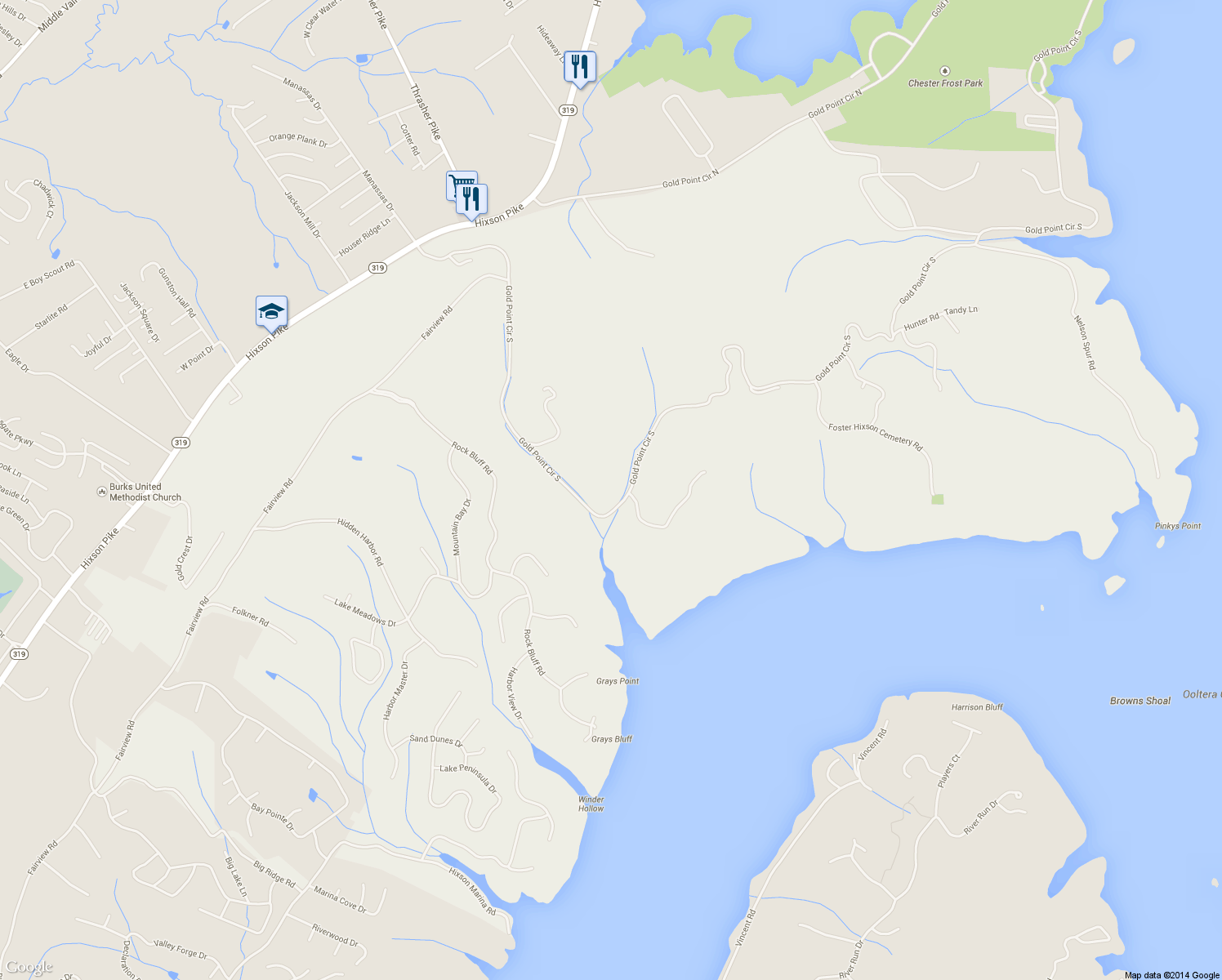 map of restaurants, bars, coffee shops, grocery stores, and more near 2311 Gold Point Circle South in Hixson