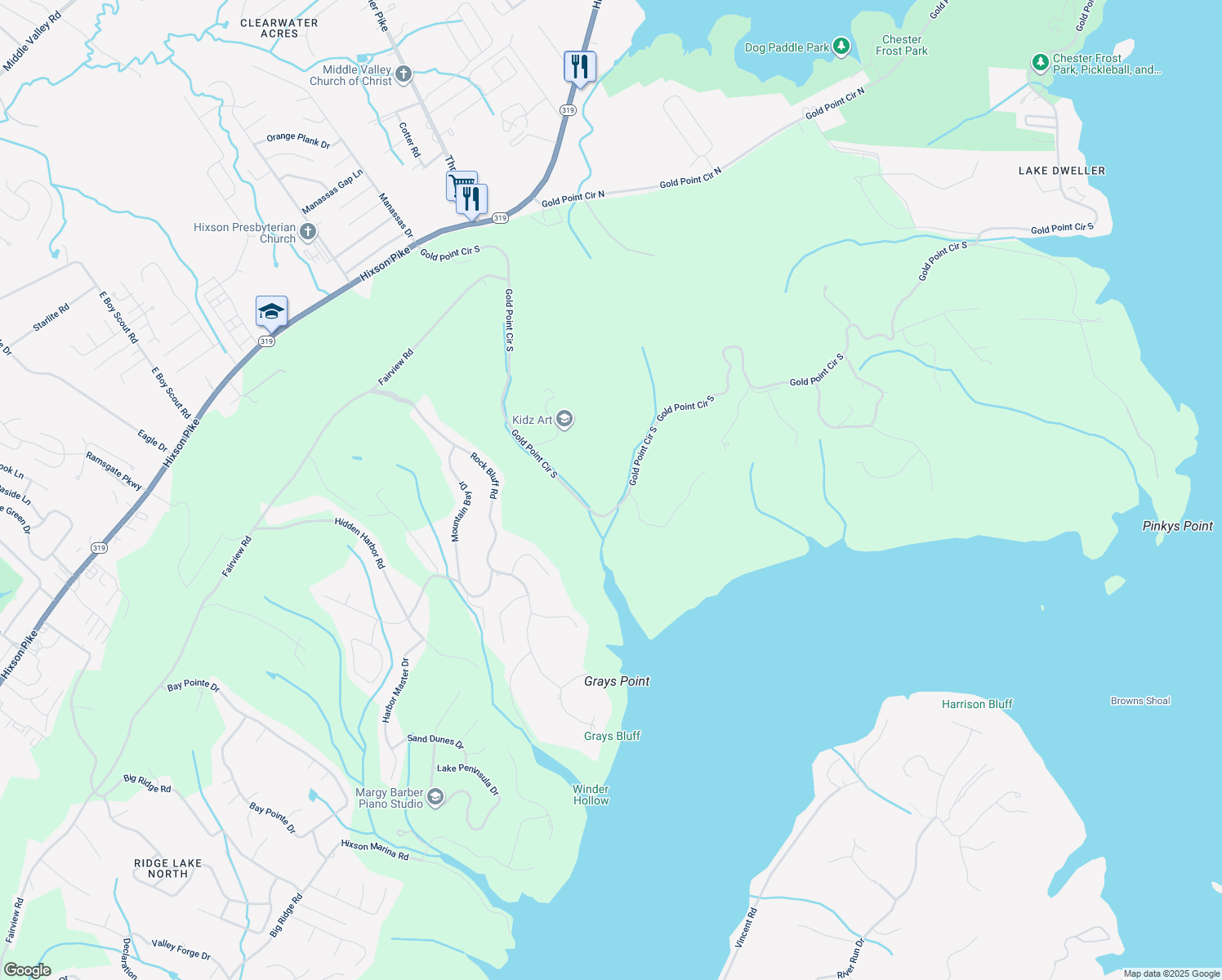 map of restaurants, bars, coffee shops, grocery stores, and more near 2311 Gold Point Circle South in Hixson