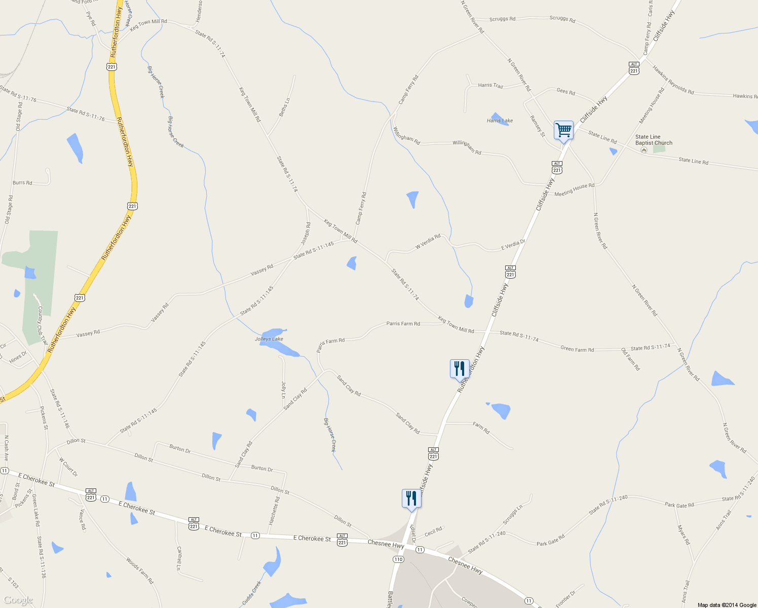 map of restaurants, bars, coffee shops, grocery stores, and more near 239 Parris Farm Rd in Chesnee