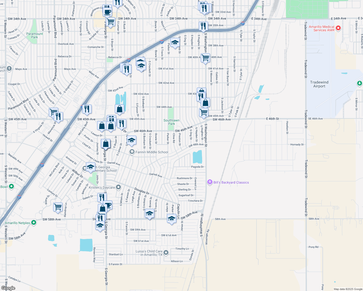 map of restaurants, bars, coffee shops, grocery stores, and more near 4629 Preston St in Amarillo