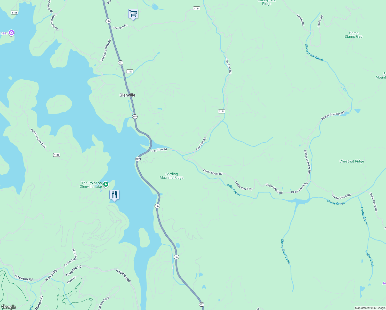 map of restaurants, bars, coffee shops, grocery stores, and more near Cedar Creek Road in Glenville