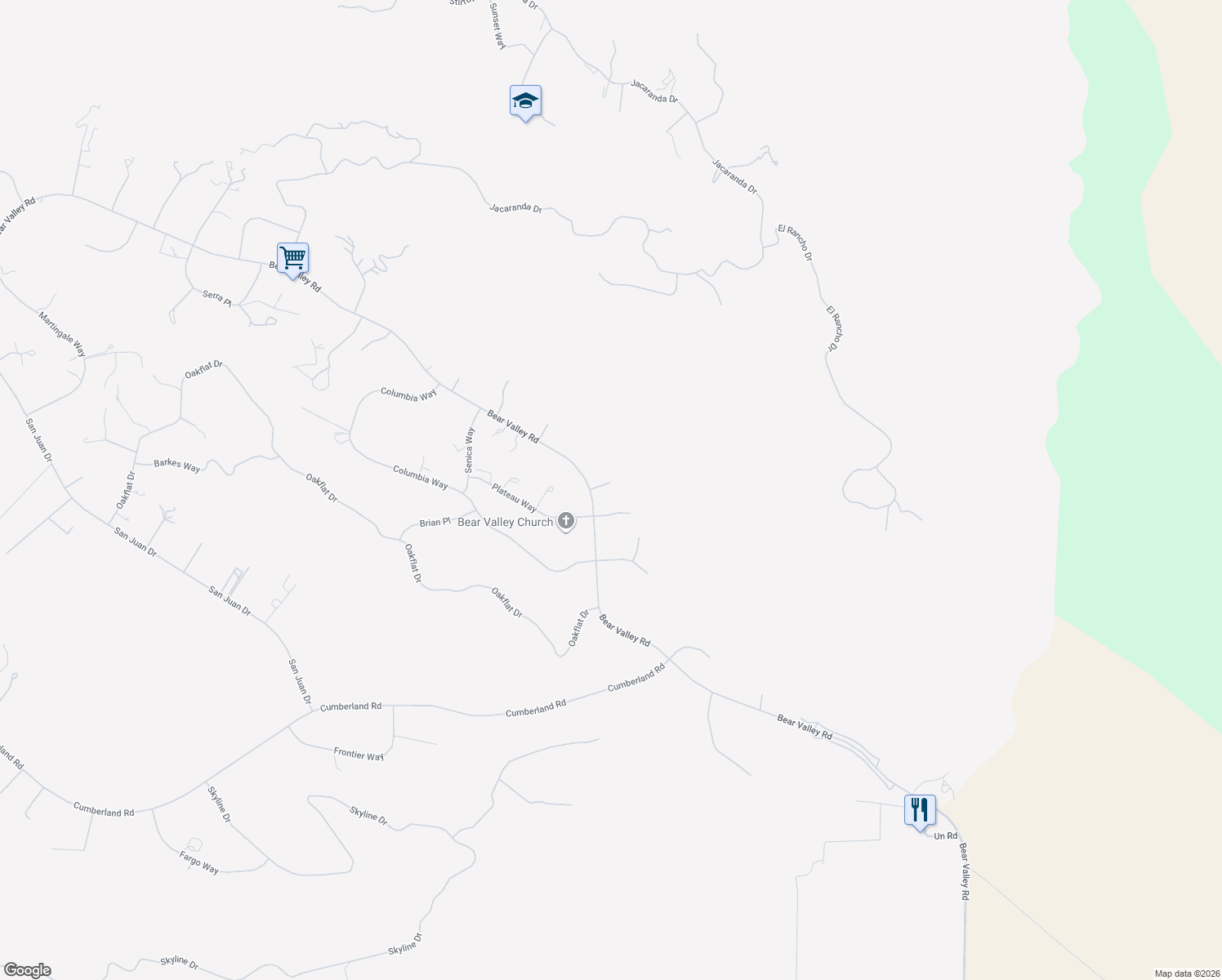 map of restaurants, bars, coffee shops, grocery stores, and more near 23550 Stacy Court in Tehachapi