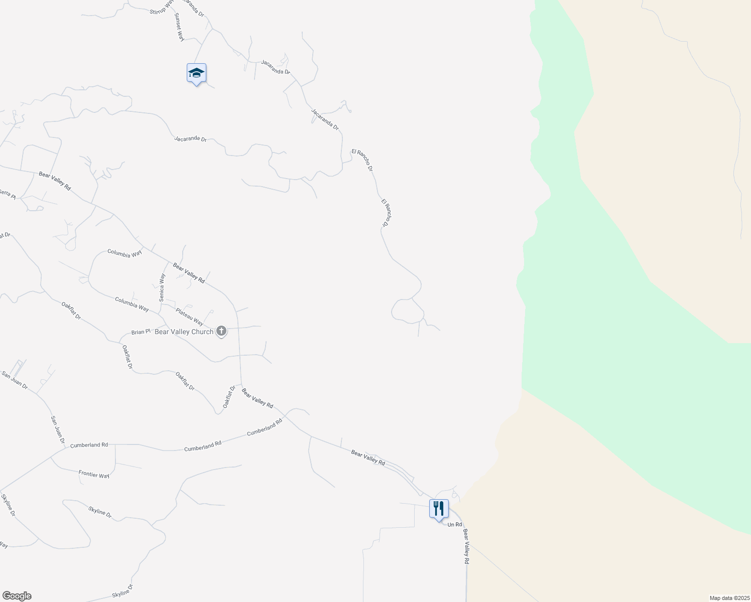 map of restaurants, bars, coffee shops, grocery stores, and more near 23491 El Rancho Drive in Tehachapi