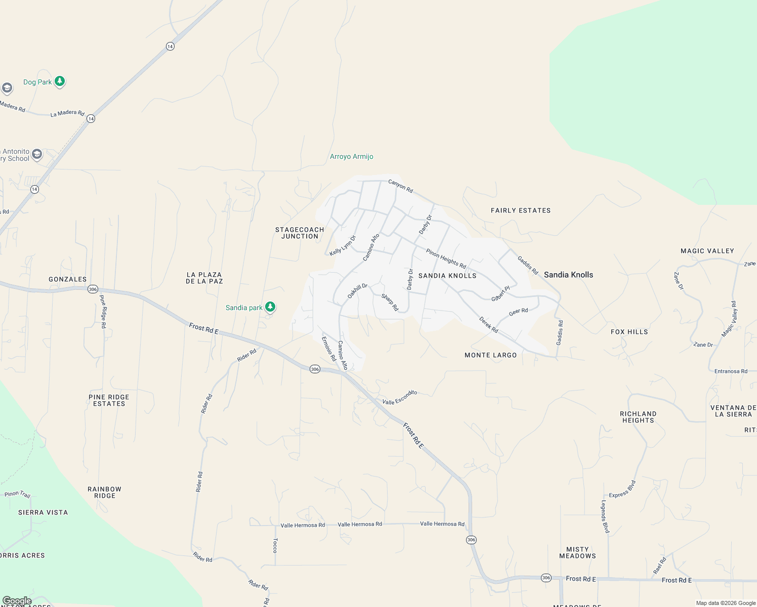 map of restaurants, bars, coffee shops, grocery stores, and more near 2 Sharp Road in Sandia Park