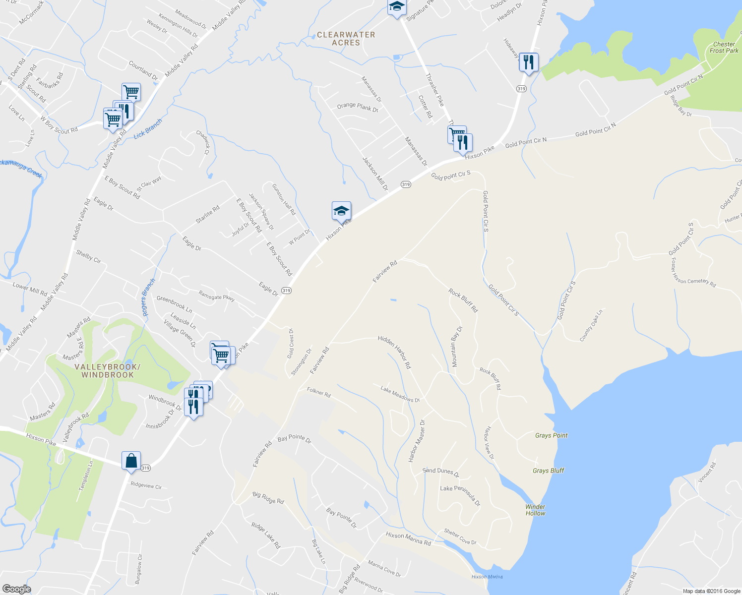 map of restaurants, bars, coffee shops, grocery stores, and more near 7426 Fairview Road in Hamilton County