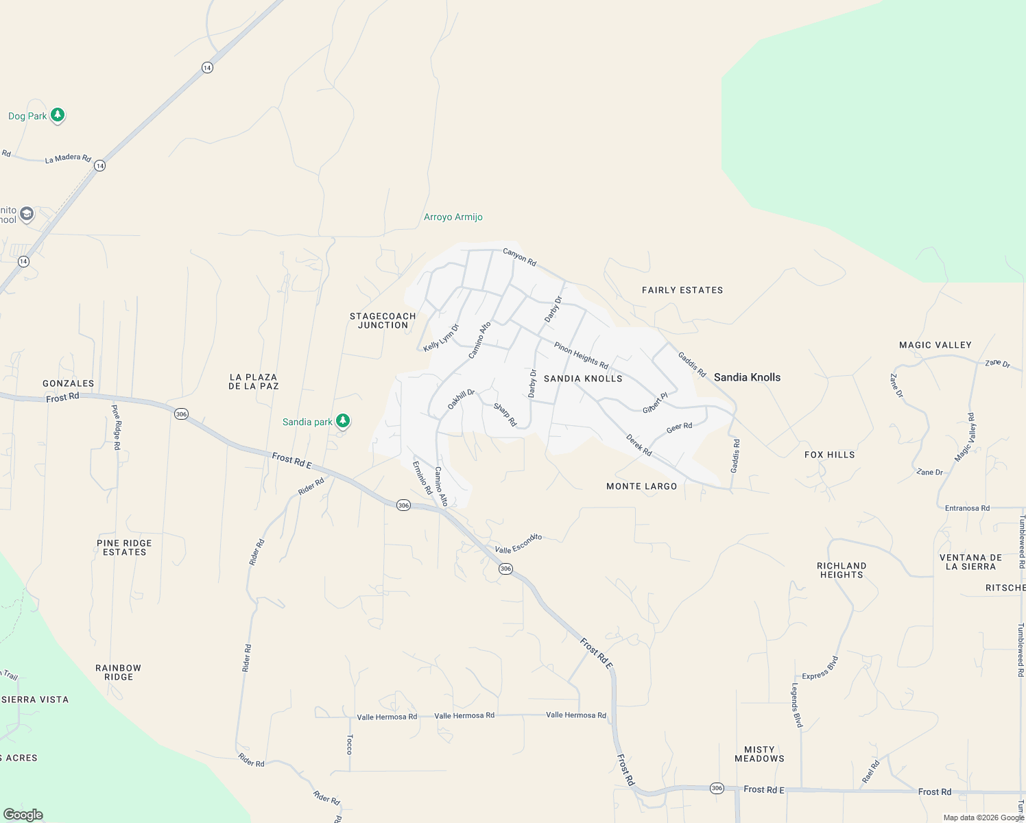 map of restaurants, bars, coffee shops, grocery stores, and more near 9 Sharp Road in Sandia Park