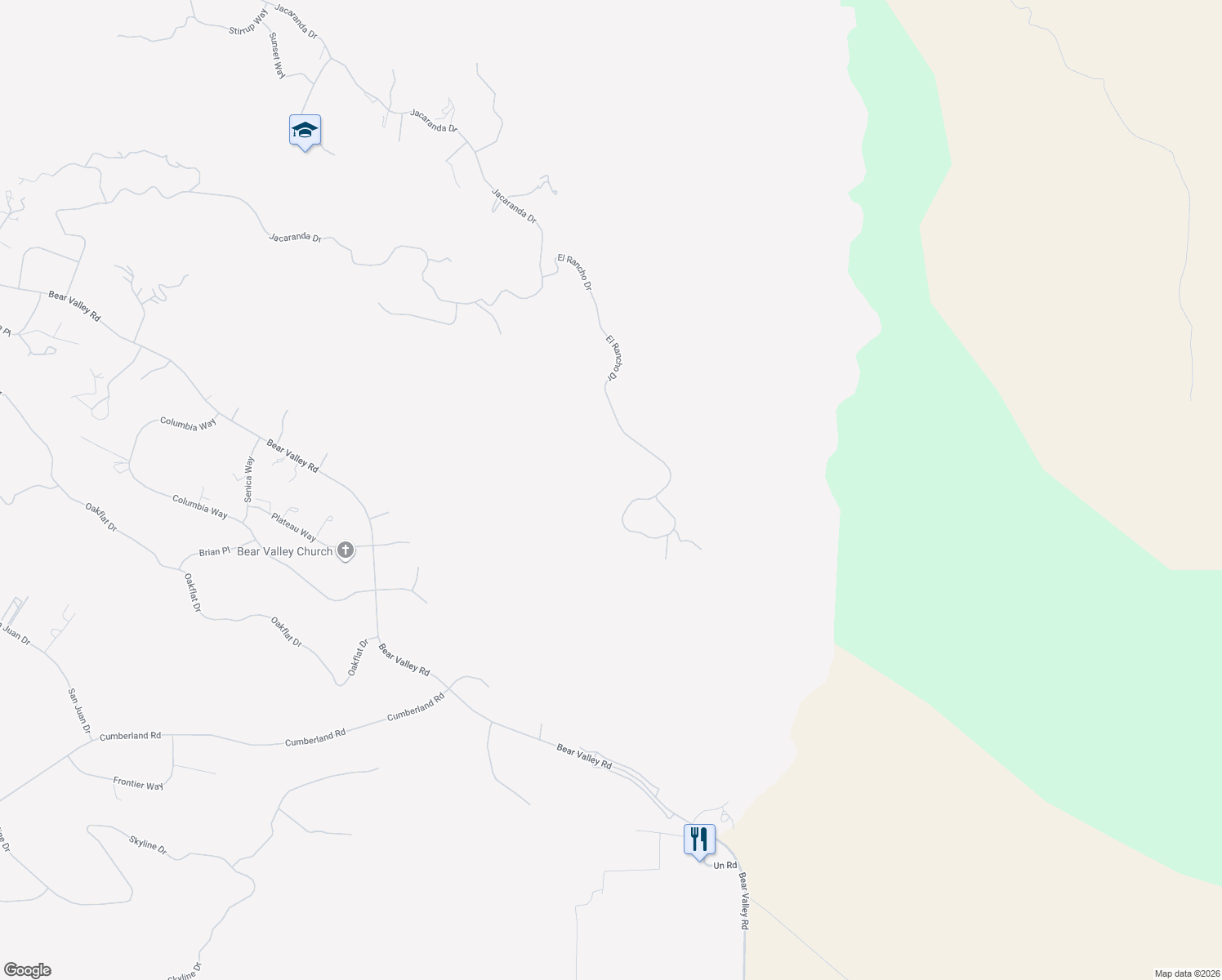 map of restaurants, bars, coffee shops, grocery stores, and more near 23601 El Rancho Drive in Tehachapi