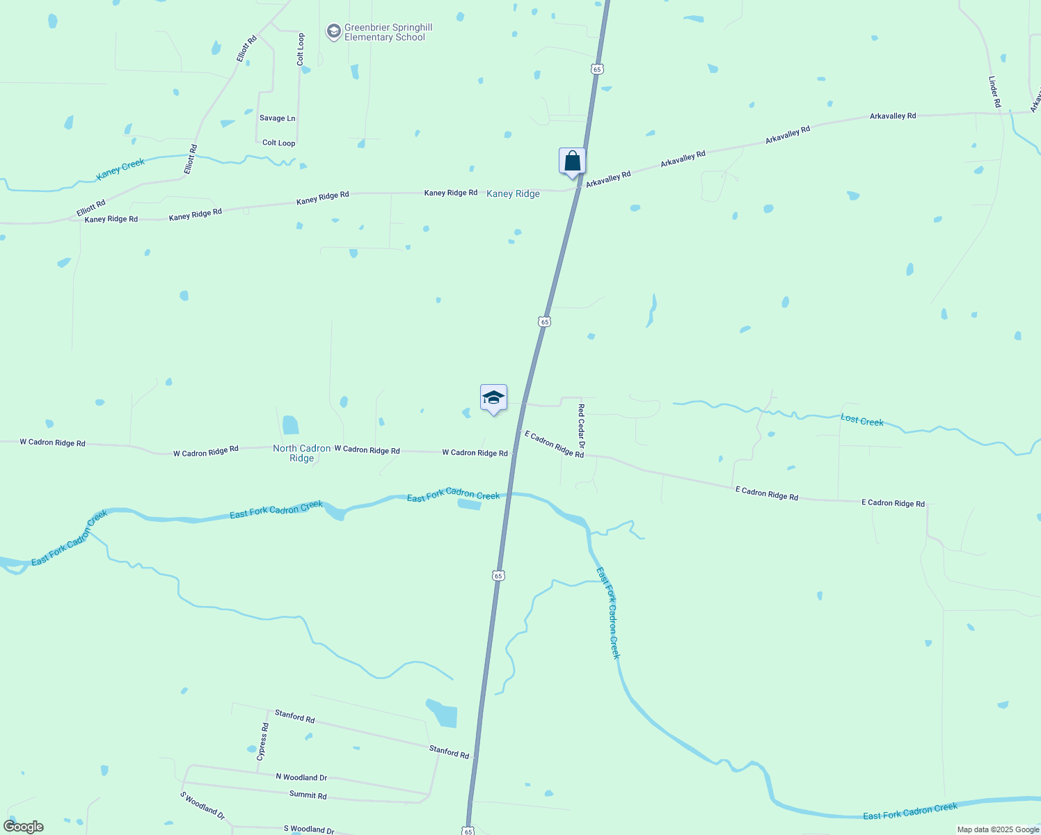 map of restaurants, bars, coffee shops, grocery stores, and more near 502 U.S. 65 in Greenbrier