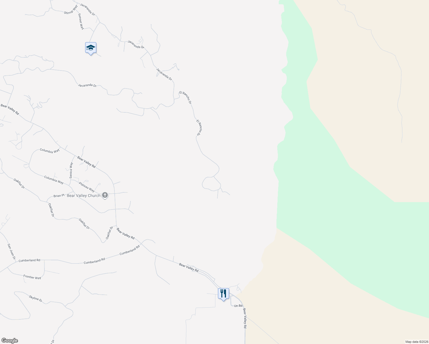 map of restaurants, bars, coffee shops, grocery stores, and more near 23701 El Rancho Drive in Tehachapi