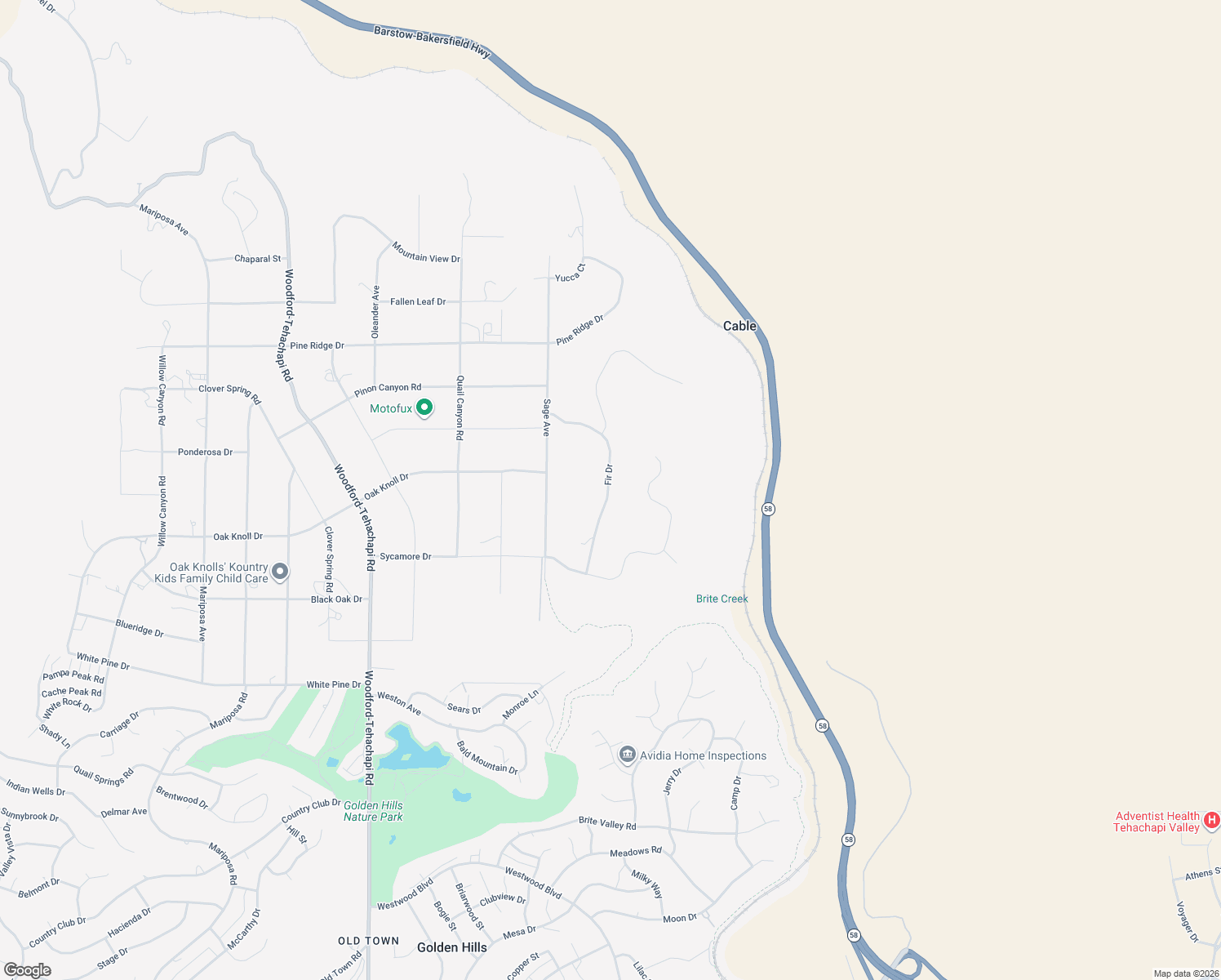 map of restaurants, bars, coffee shops, grocery stores, and more near 23501 Fir Drive in Tehachapi