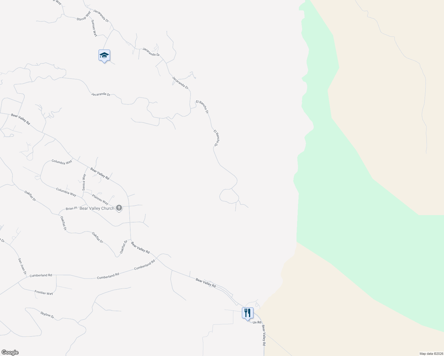 map of restaurants, bars, coffee shops, grocery stores, and more near 23781 El Rancho Drive in Tehachapi