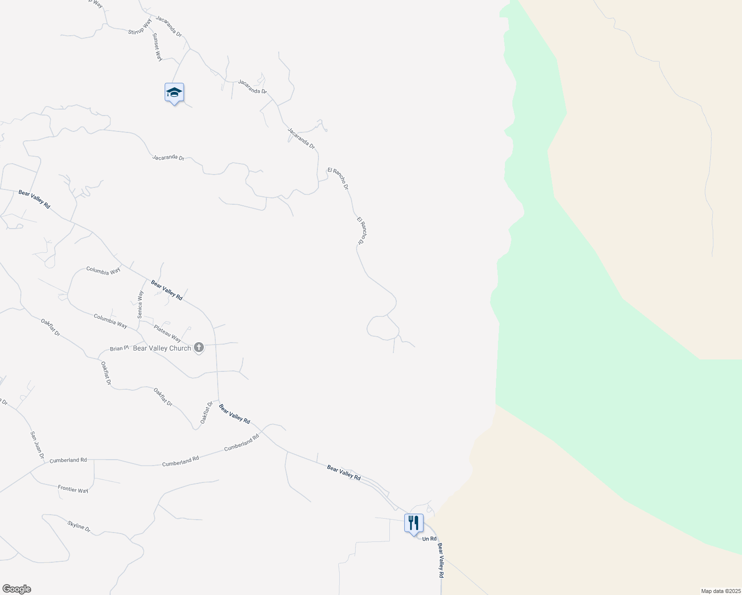 map of restaurants, bars, coffee shops, grocery stores, and more near 23781 El Rancho Drive in Tehachapi