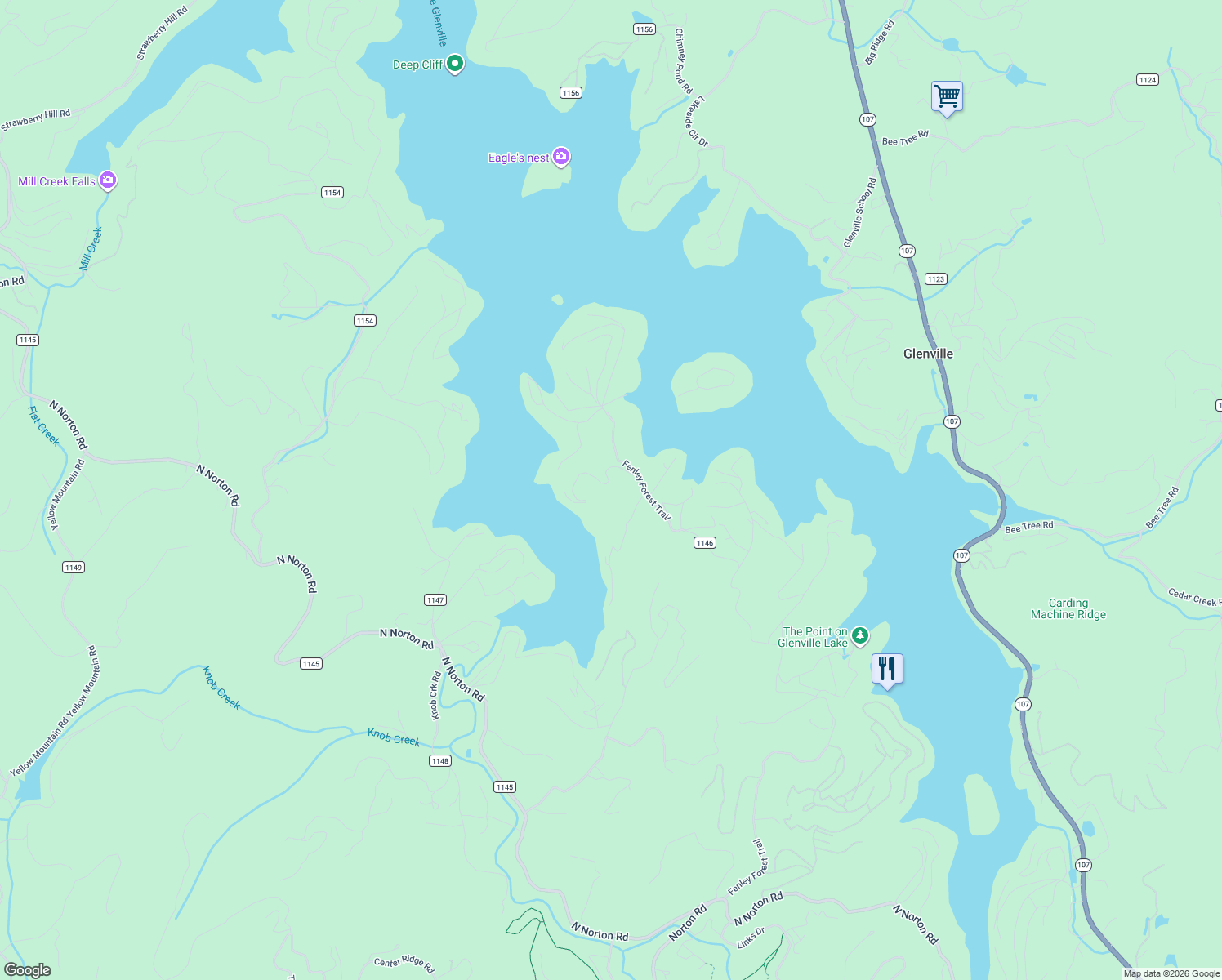 map of restaurants, bars, coffee shops, grocery stores, and more near 221 Tocami Trail in Cullowhee
