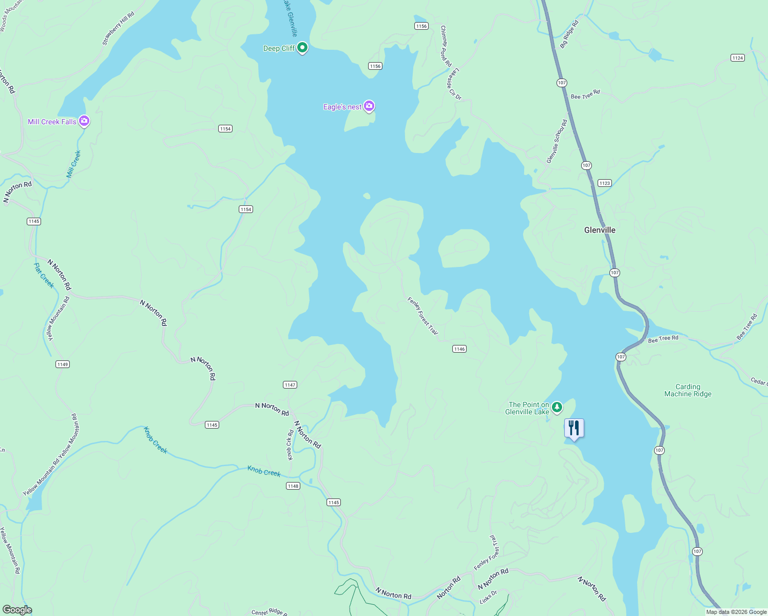 map of restaurants, bars, coffee shops, grocery stores, and more near 221 Tocami Trail in Cullowhee