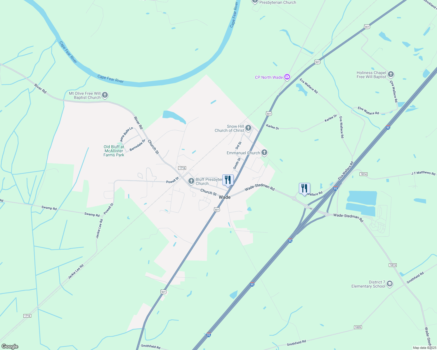 map of restaurants, bars, coffee shops, grocery stores, and more near 4061 Lodge St in Wade