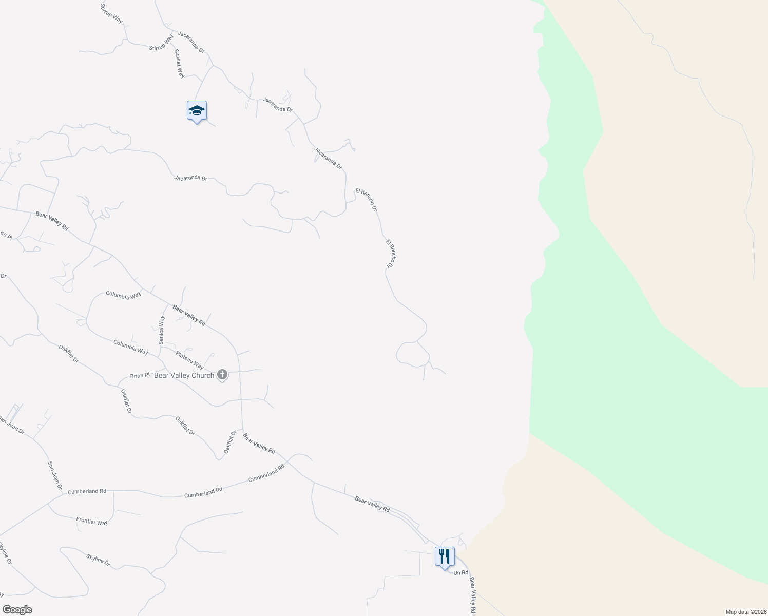 map of restaurants, bars, coffee shops, grocery stores, and more near 23841 El Rancho Drive in Tehachapi